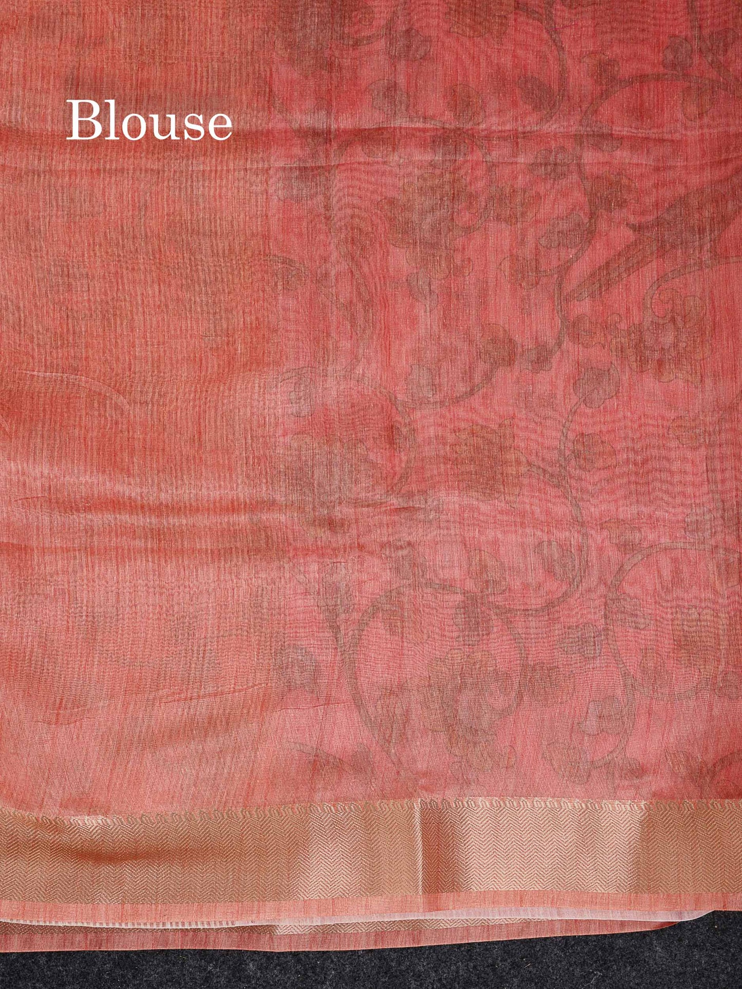 Chanderi Mixed Cotton - Dual Tone Pink Floral Design With Light Orange Fancy Border