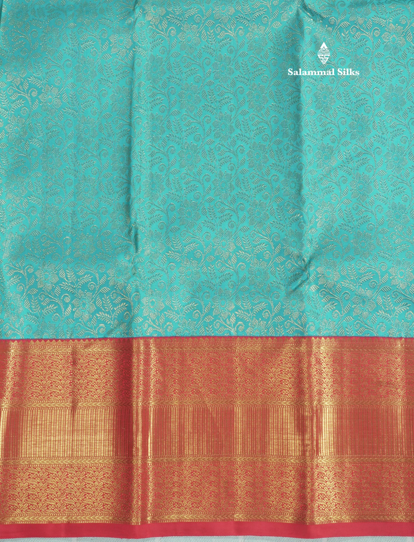 Korvai Anandha Blue Bridal Pure Kanjivaram Silk Saree With Contrast Red Border