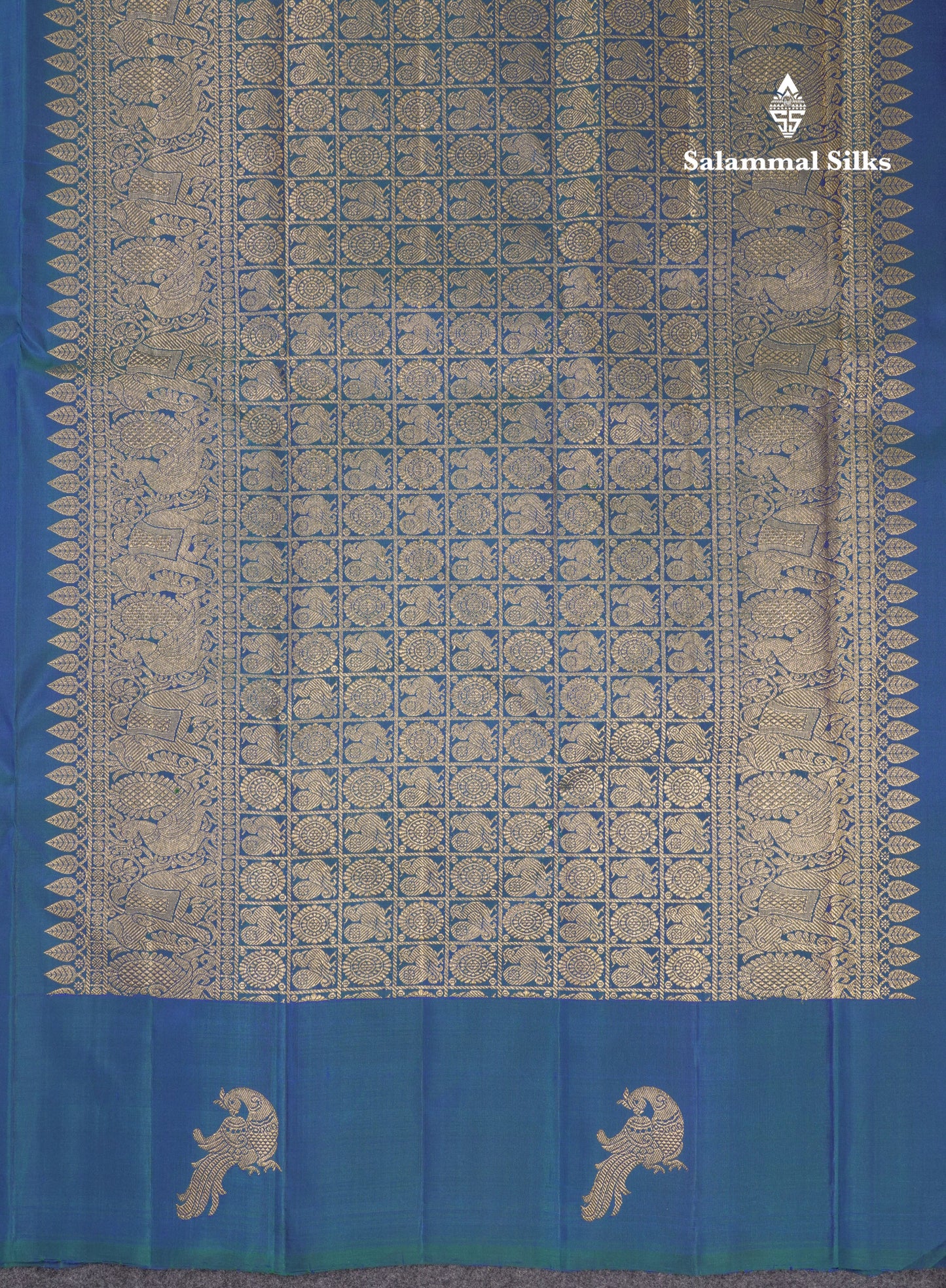 Peacock Blue Beautiful Pure Kanjivaram Silk Saree With Grand Pallu