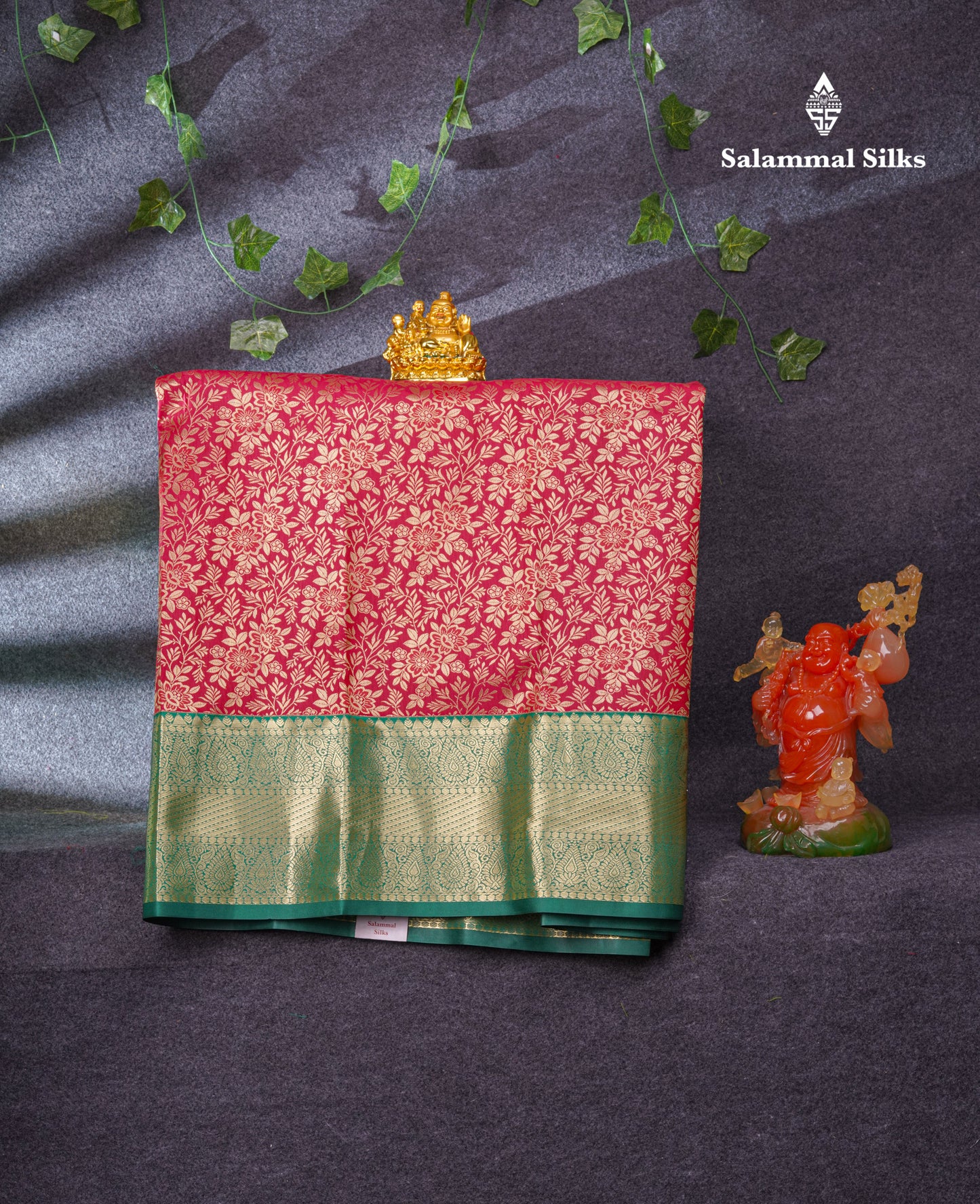 Semi Silk Pattu Pavadai (Reddish Pink) With Bottle Green Blouse 37"