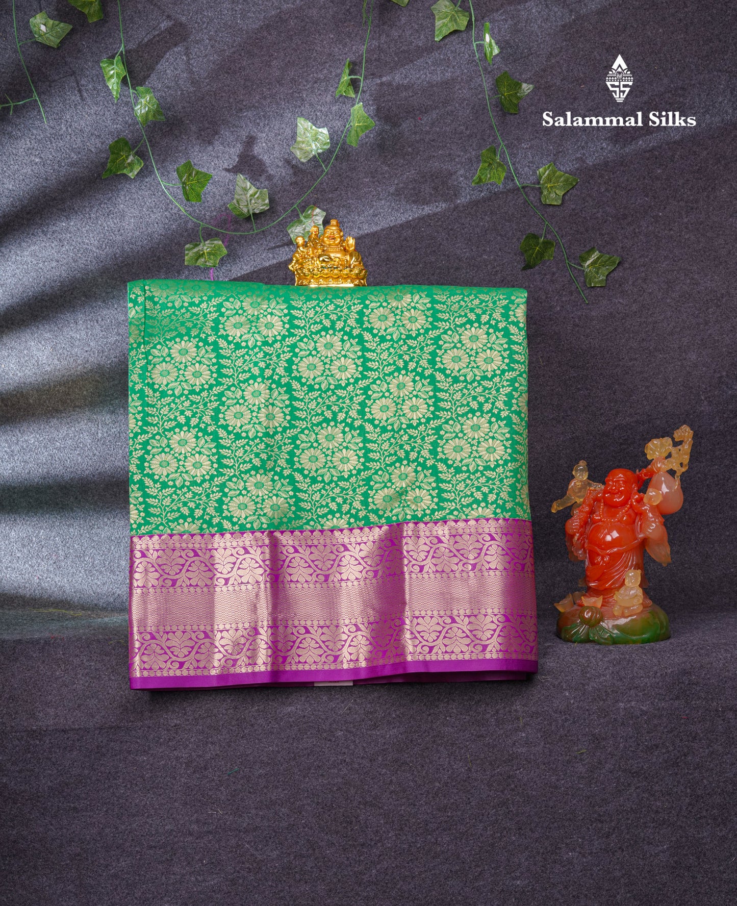 Semi Silk Pattu Pavadai (Green) With Purple Blouse 37"