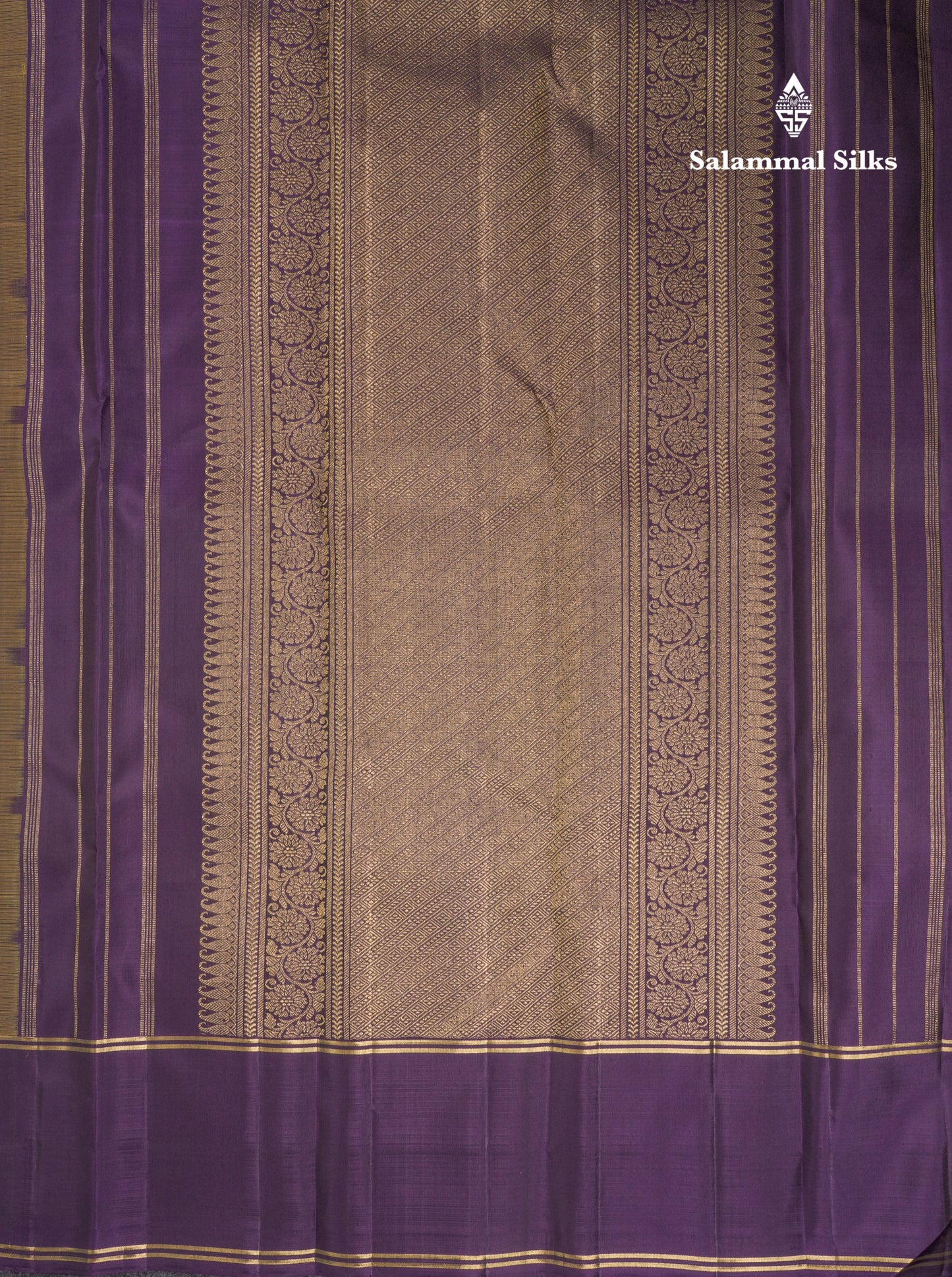 Mehandi Green Pure Kanjivaram Silk Saree With Violet Border