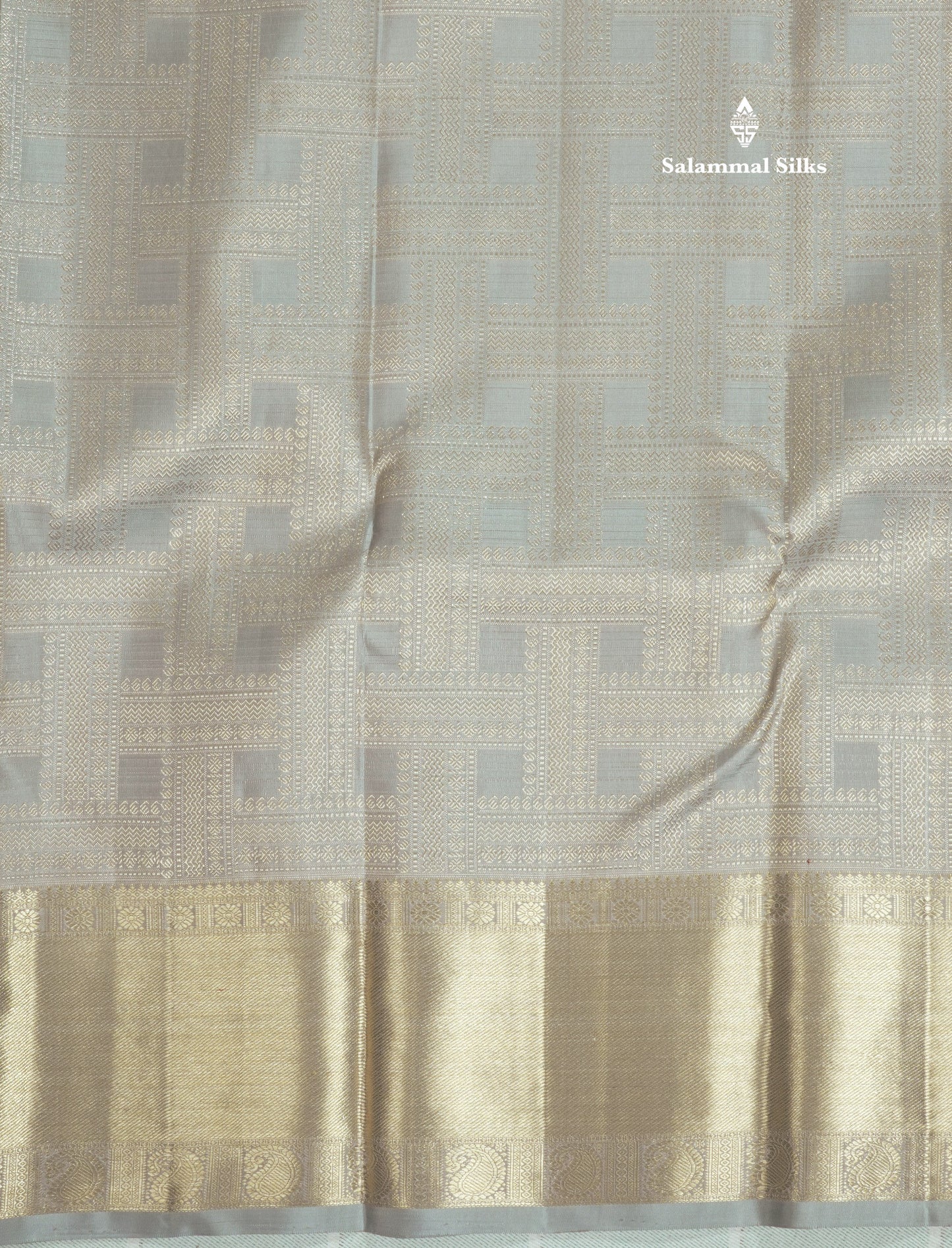 Beautiful Grey Pure Kanjivaram Silk Saree With Self Border
