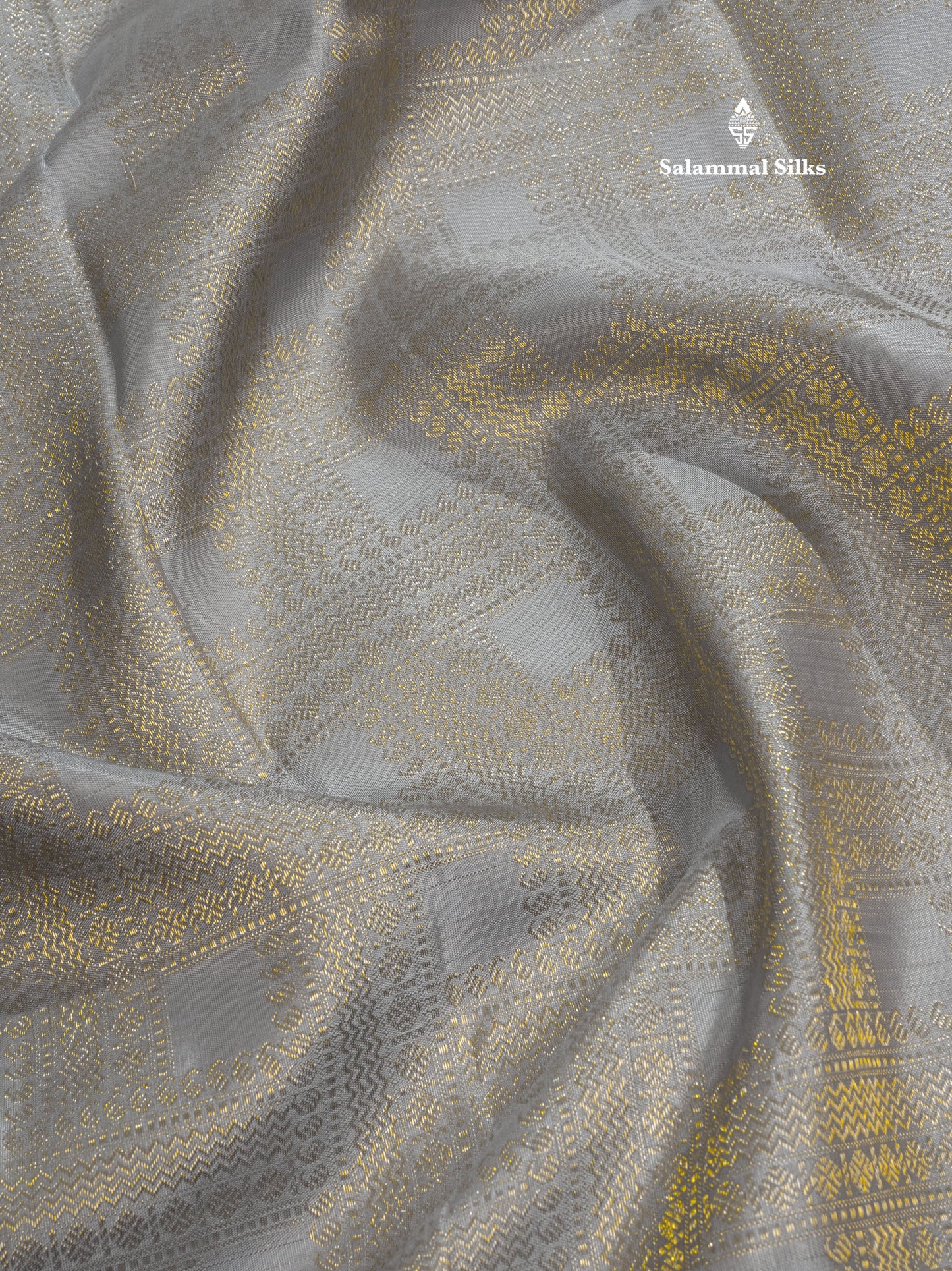 Beautiful Grey Pure Kanjivaram Silk Saree With Self Border