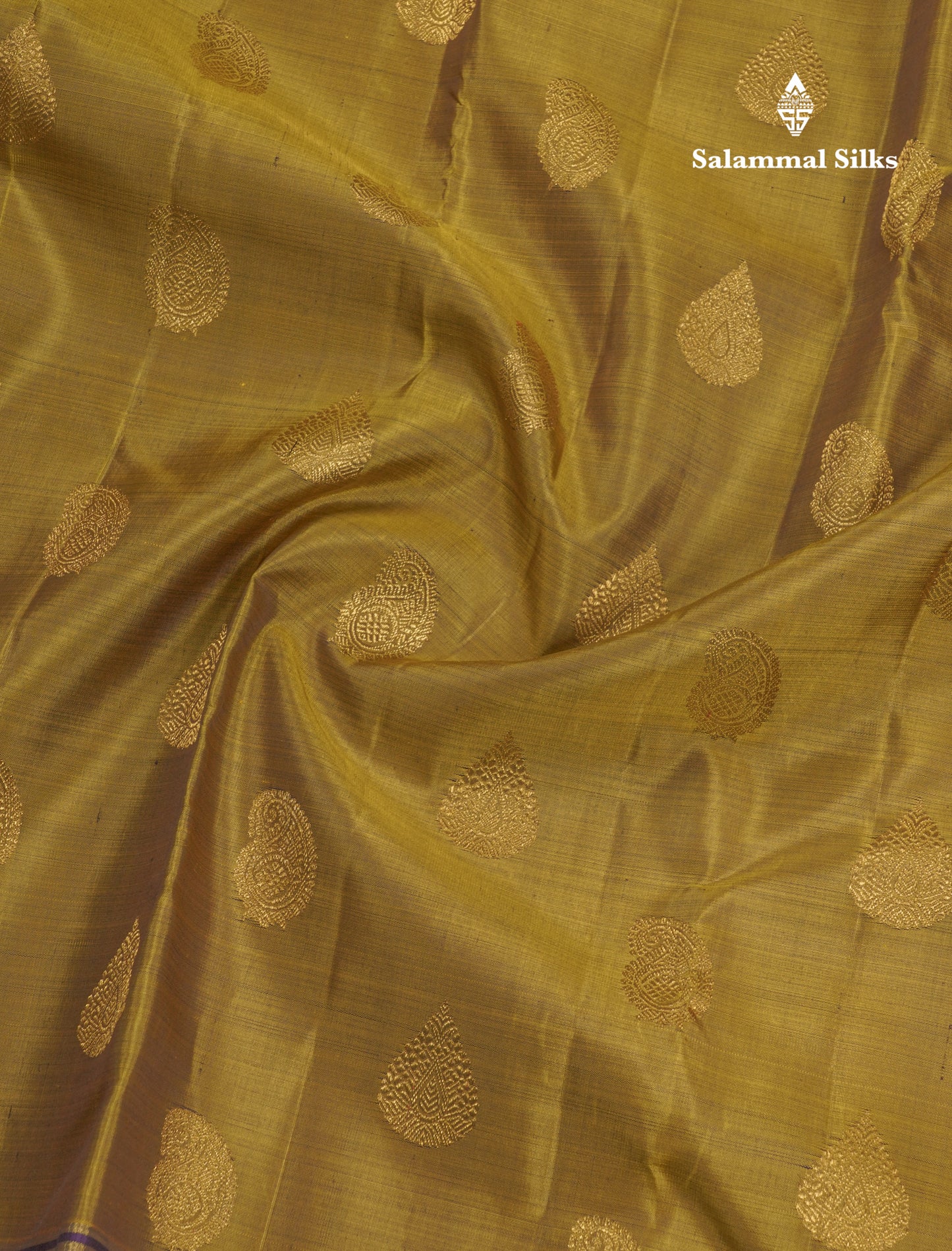 Mehandi Green Pure Kanjivaram Silk Saree With Violet Border