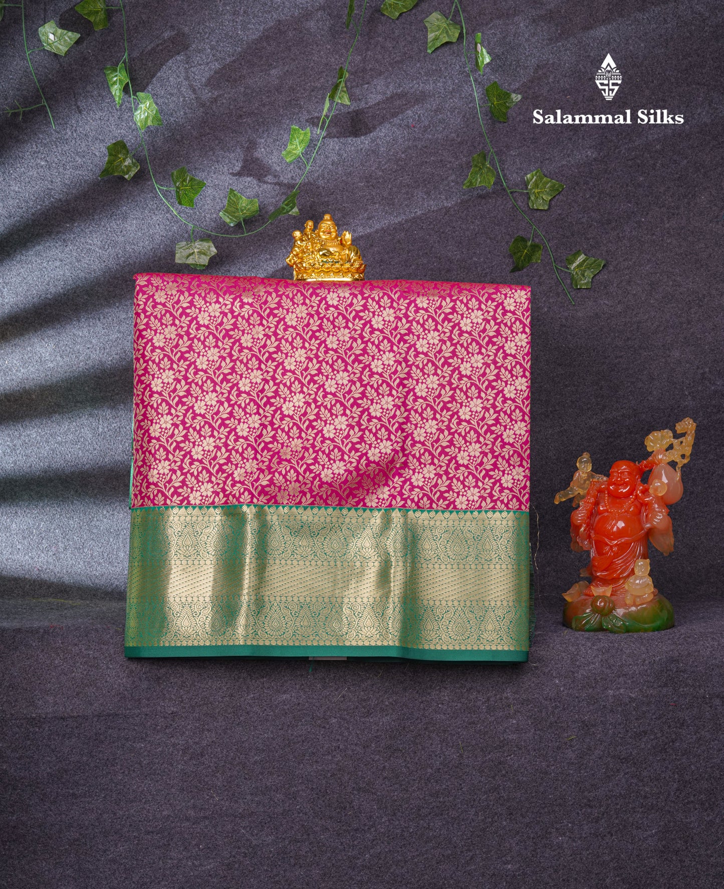 Semi Silk Pattu Pavadai (Rani Pink) With Bottle Green Blouse 37"