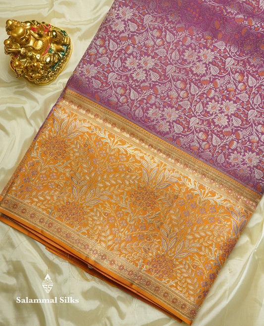 Violet Colour Pure Kanjivaram Fancy Silk Saree with Orange Border