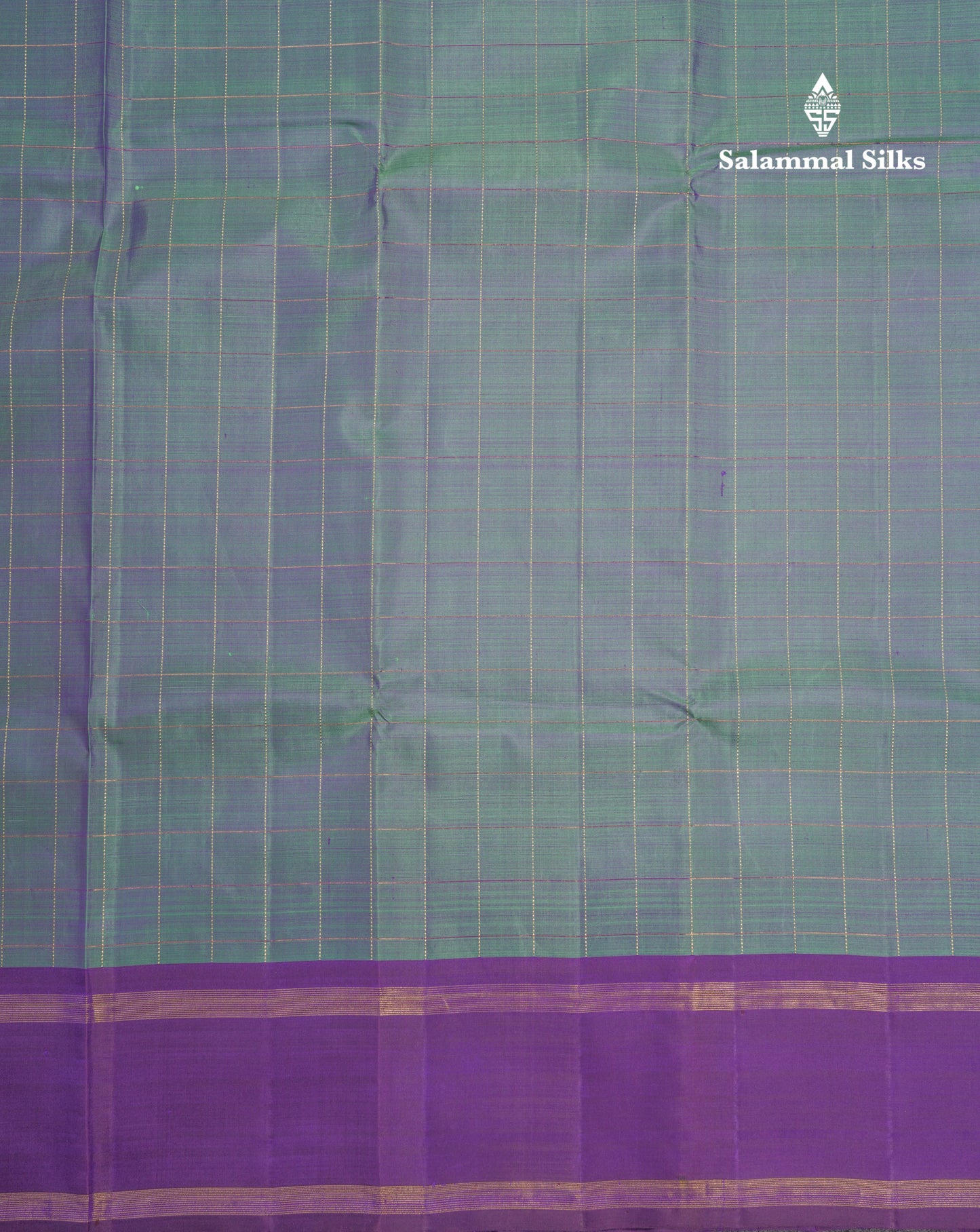 Dual Tone Blue Zari Checks Pure Kanjivaram Silk Saree With Violet Traditional Double Border