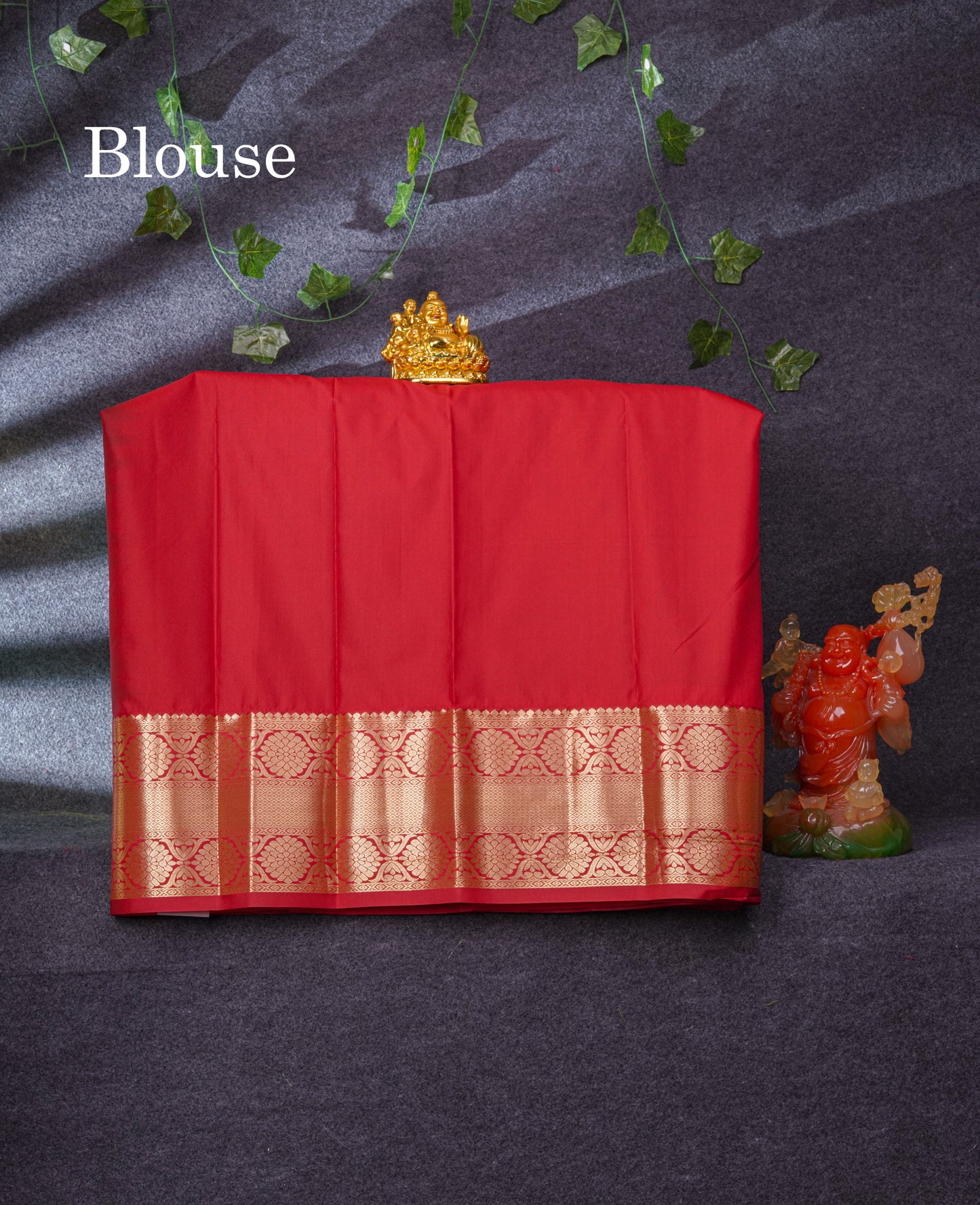 Semi Silk Pattu Pavadai (Bottle Green) With Red Blouse 37"