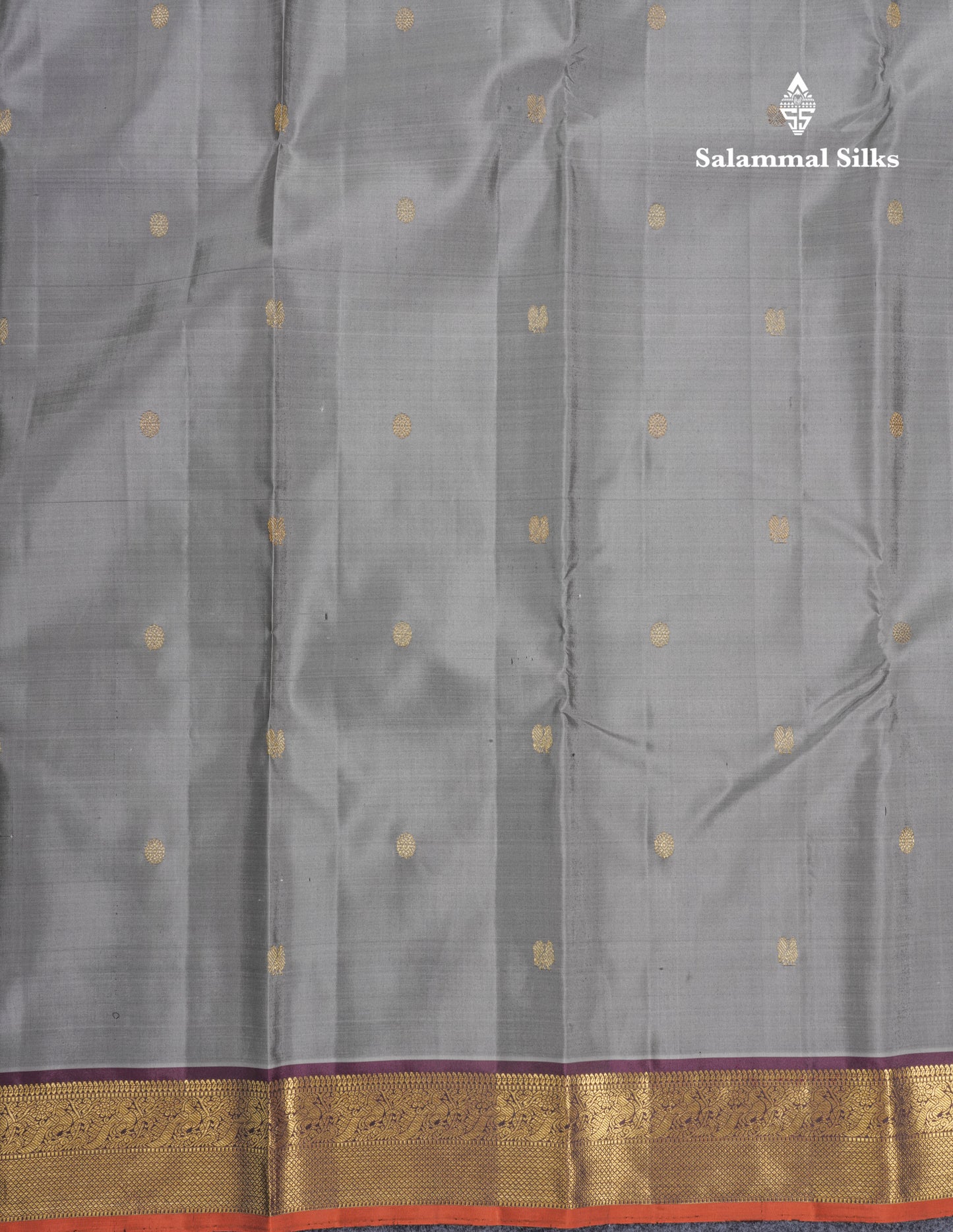 Grey Beautiful Pure Kanjivaram Silk Saree With Dark Maroon Small Border