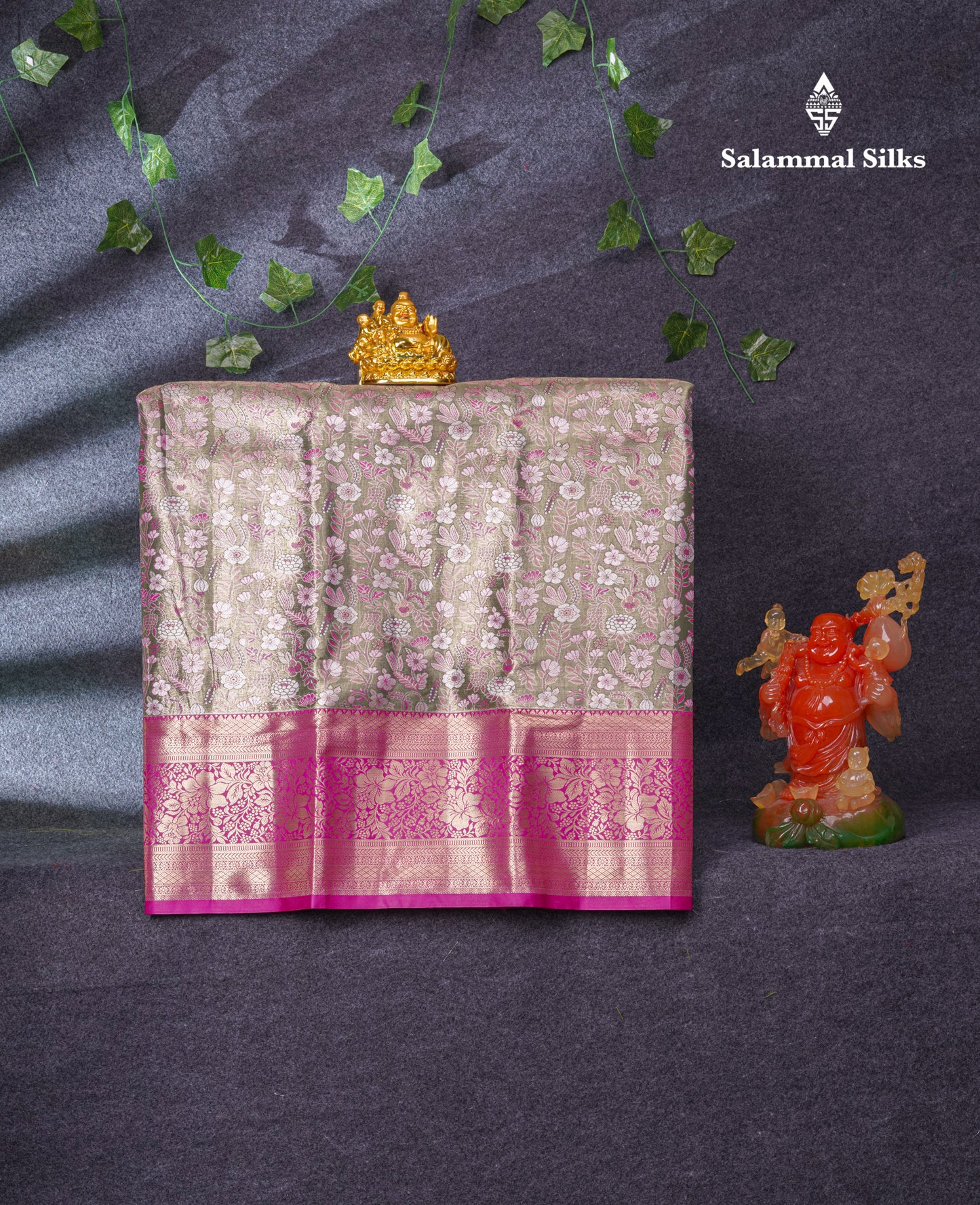 Semi Silk Pattu Pavadai Tissue (Orange) With Blue Blouse 37"