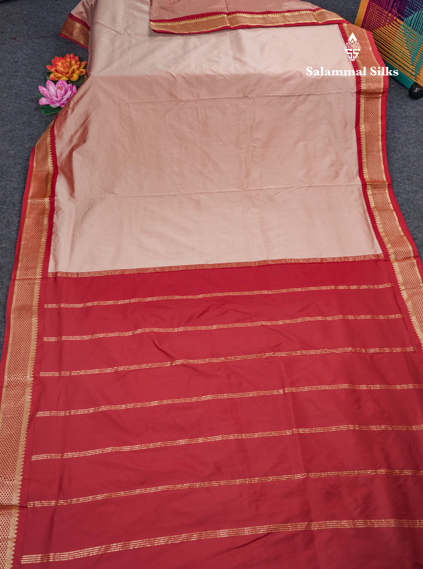 11 Yards Semi Silk Saree Onion Pink with Contrast Maroonish Red Border