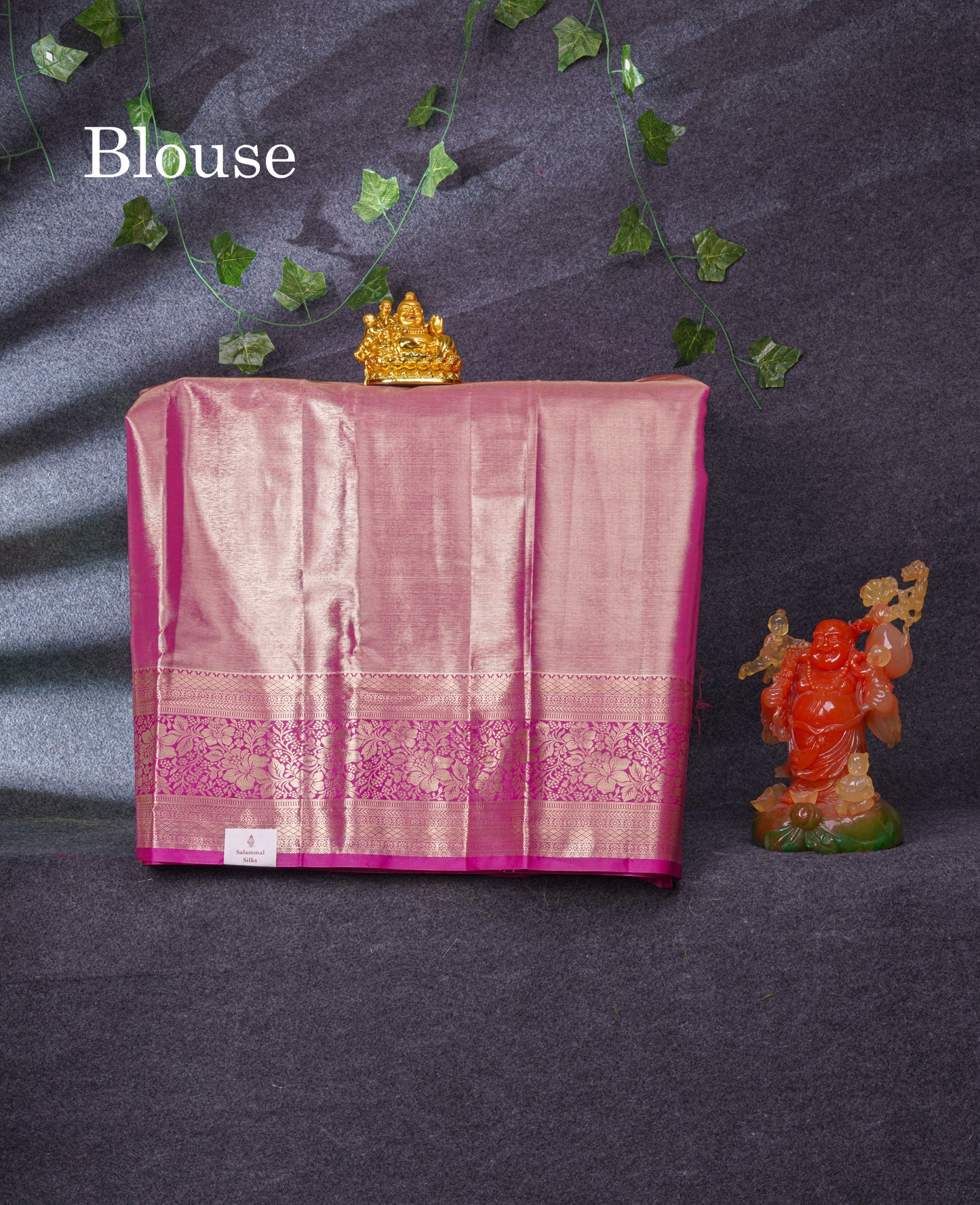 Semi Silk Pattu Pavadai Tissue (Golden Yellow) With Magenta Pink Blouse 35.5"