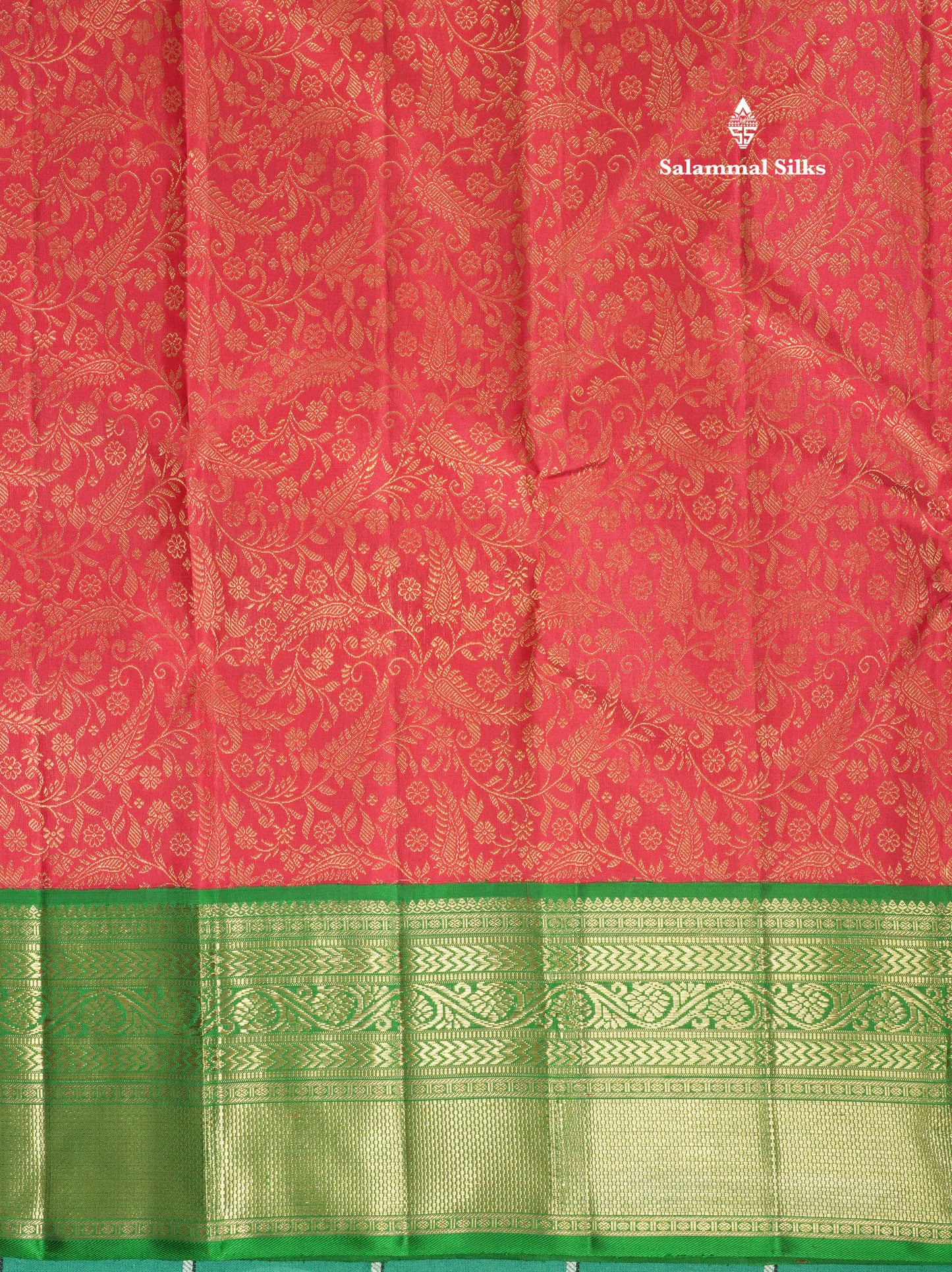 Red Pure Kanjivaram Silk Saree (2G) Zari With Contrast Bottle Green Border