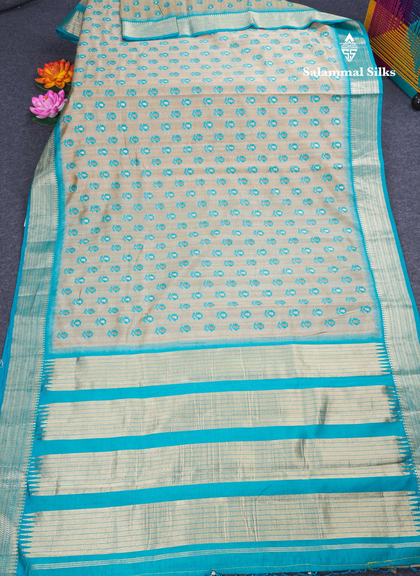 Light Chocolate Colour Semi Tussar Saree With Contrast Yellow Border
