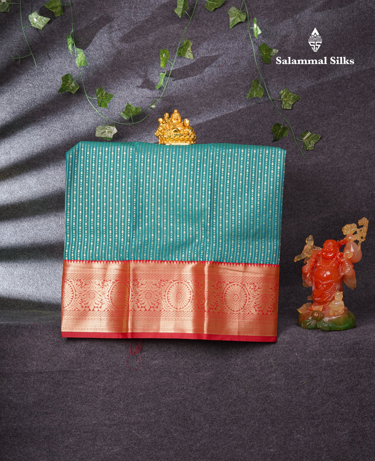 Semi Silk Pattu Pavadai (Dual Tone Green) With Red Blouse 37"