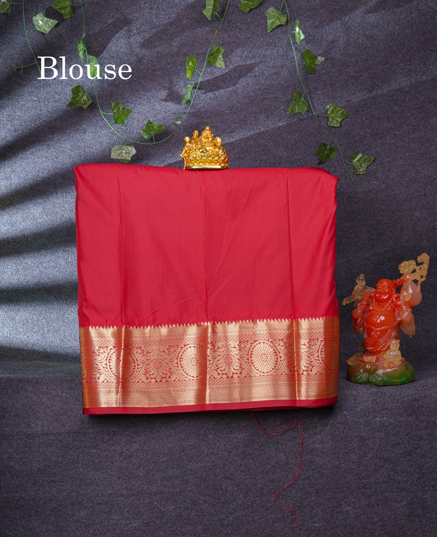 Semi Silk Pattu Pavadai (Dual Tone Green) With Red Blouse 37"