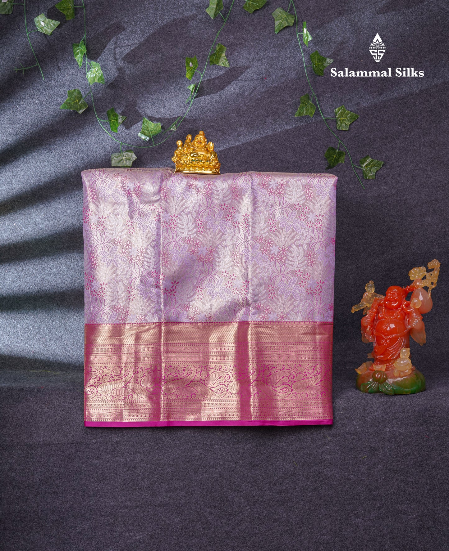 Semi Silk Pattu Pavadai Tissue (Lavender) With Magenta Pink Blouse 37"