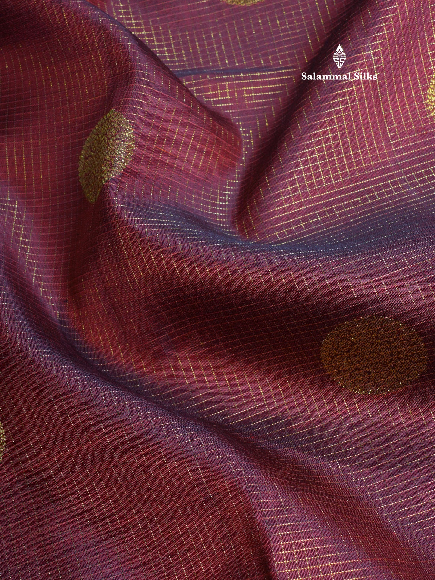 Pure Zari Beautiful Dark Maroon Tiny Zari Checks Pure Kanjivaram Silk Saree With Self Border