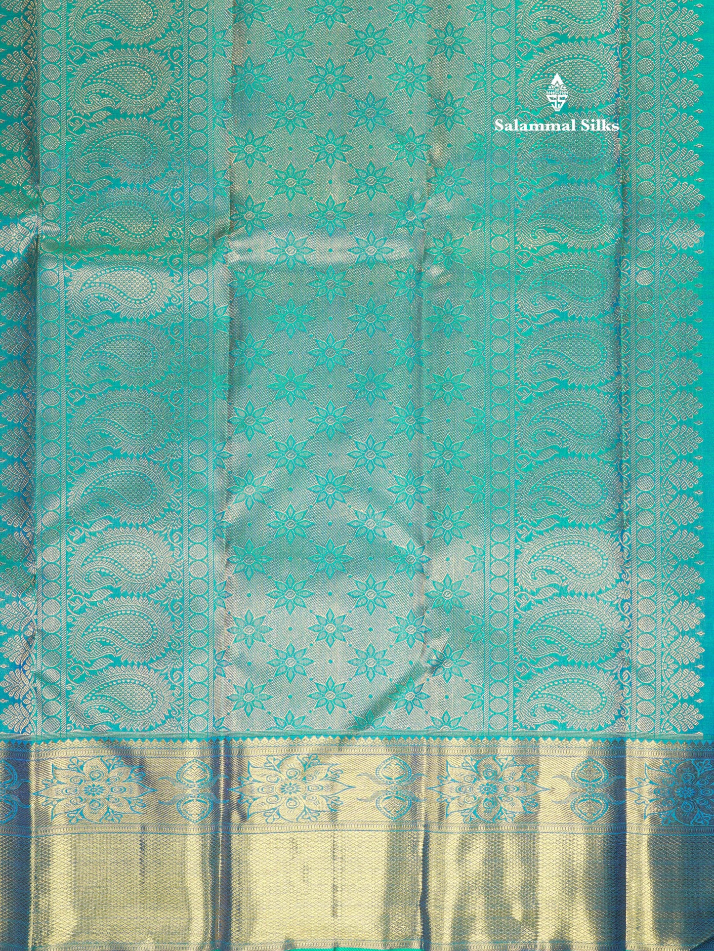 Beautiful Peacock Green Menakari Work Pure Kanjivaram Silk Saree (2G) Zari With Gold Zari Border