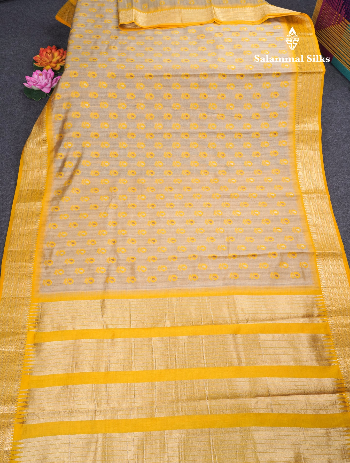 Light Sandal Semi Tussar Saree With Contrast Parrot Green Border