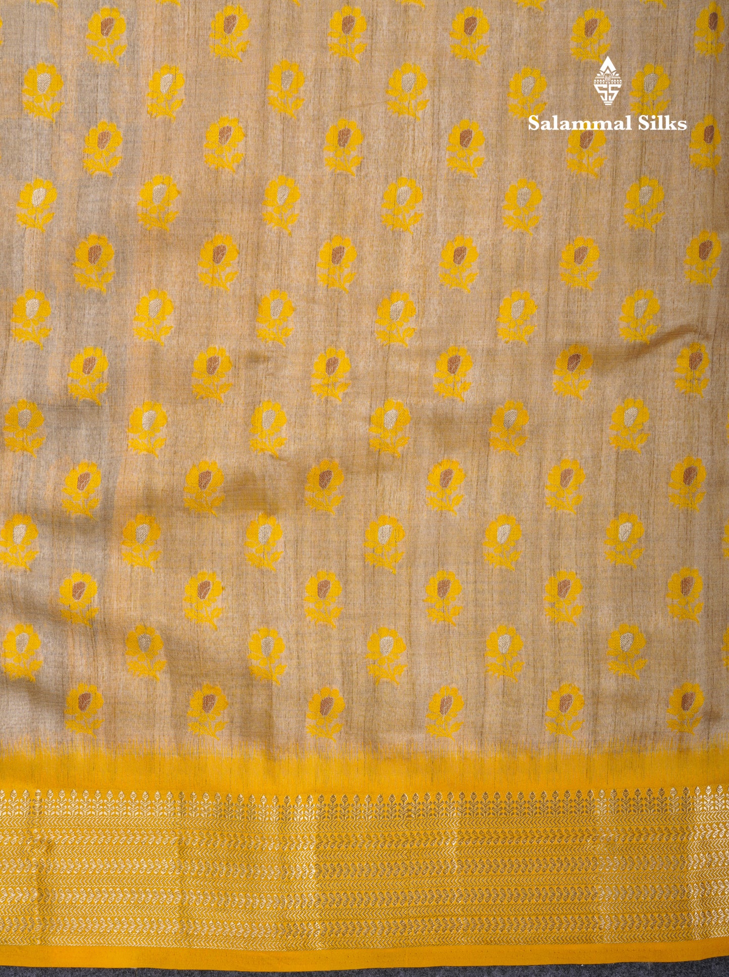 Light Chocolate Colour Semi Tussar Saree With Contrast Yellow Border