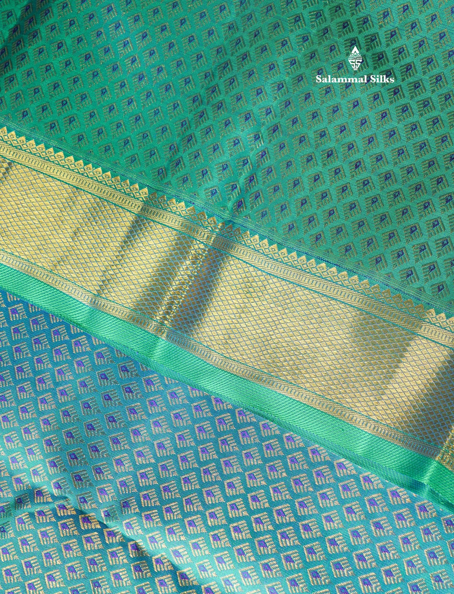 Beautiful Peacock Green Menakari Work Pure Kanjivaram Silk Saree (2G) Zari With Gold Zari Border