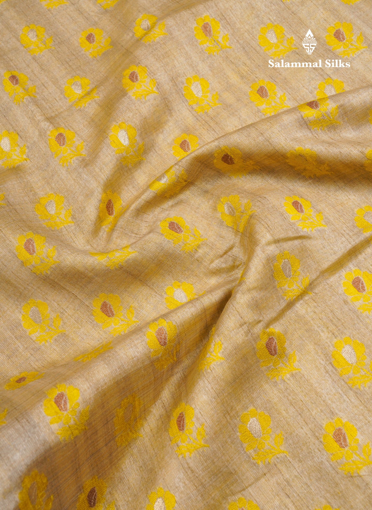 Light Sandal Semi Tussar Saree With Contrast Parrot Green Border