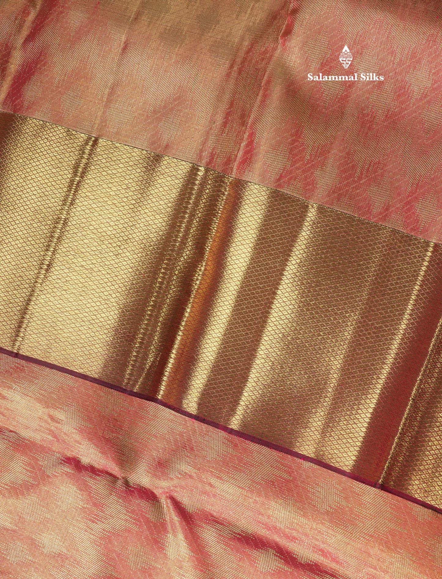 Pink Tissue Pure Kanjivaram Silk Saree (2G) Zari With Contrast Long Magenta Border