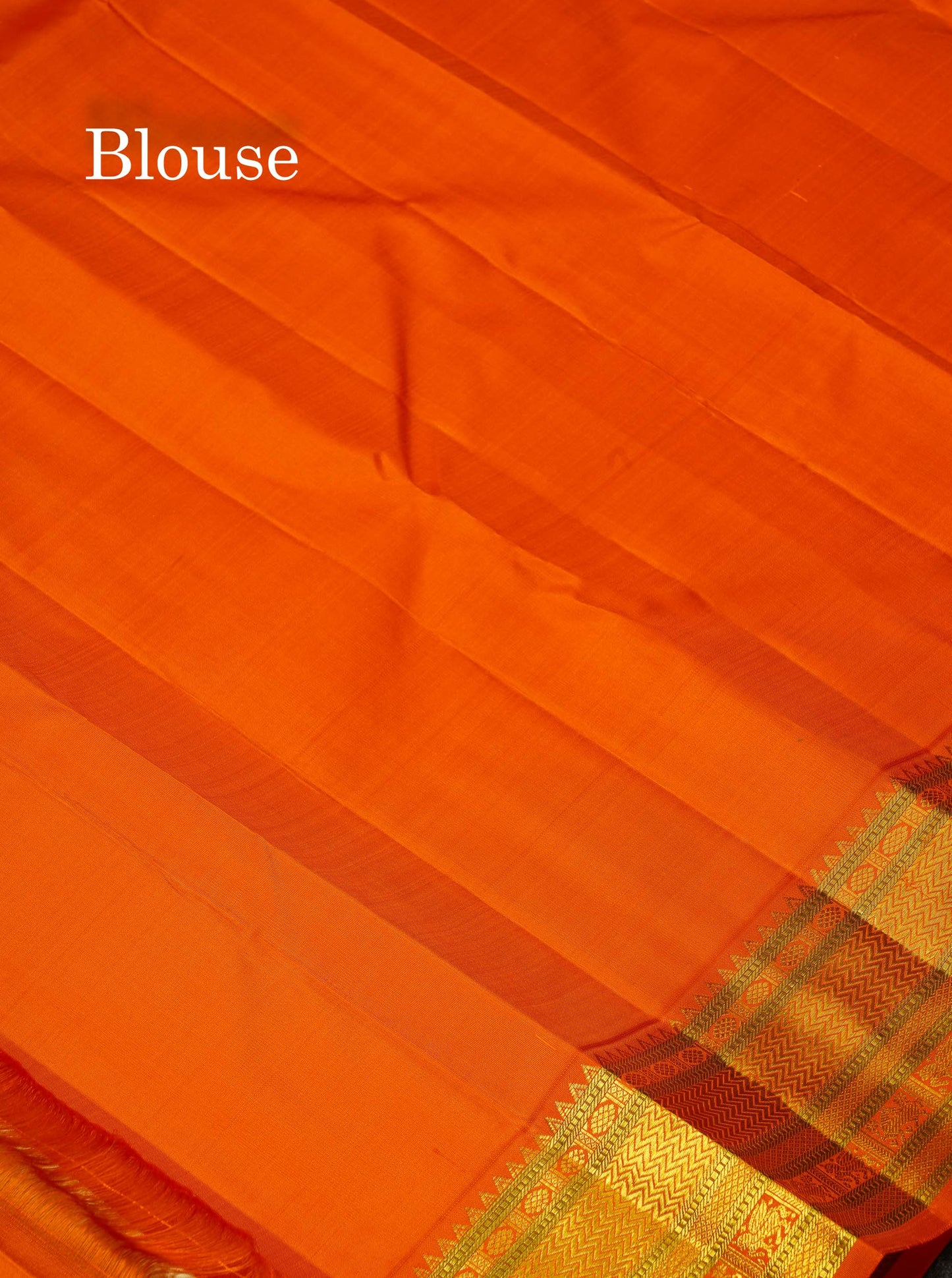 Korvai Beautiful Cream Sandal Pure Kanjivaram Silk Saree With Contrast Orange Traditional Border