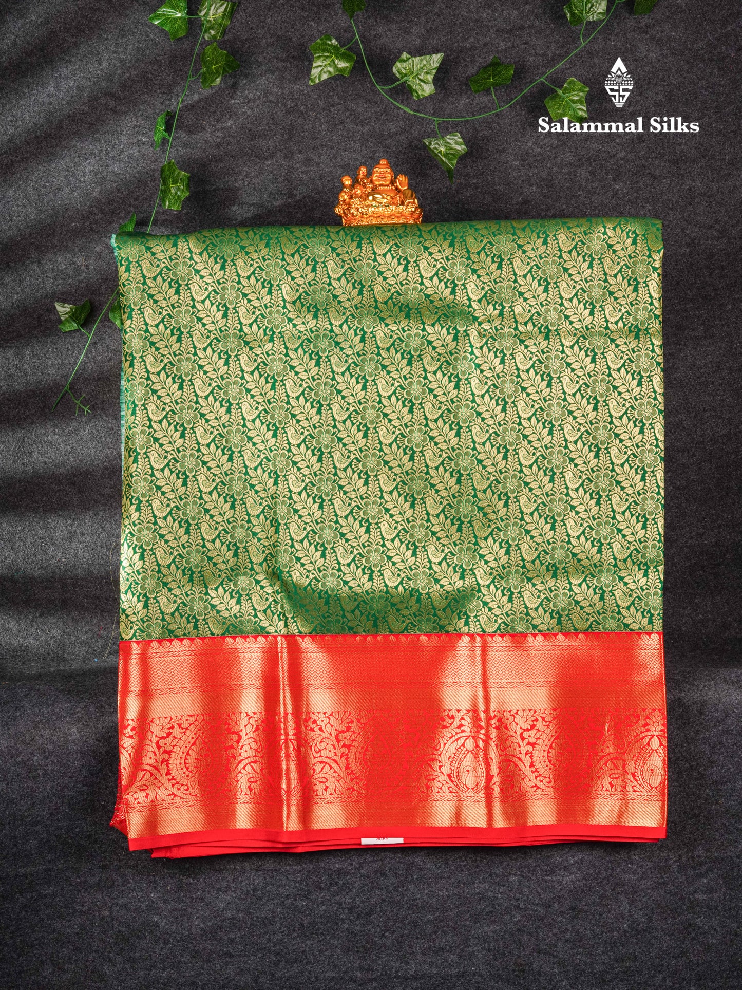 Semi Silk Pattu Pavadai (Bottle Green) With Red Blouse 44"