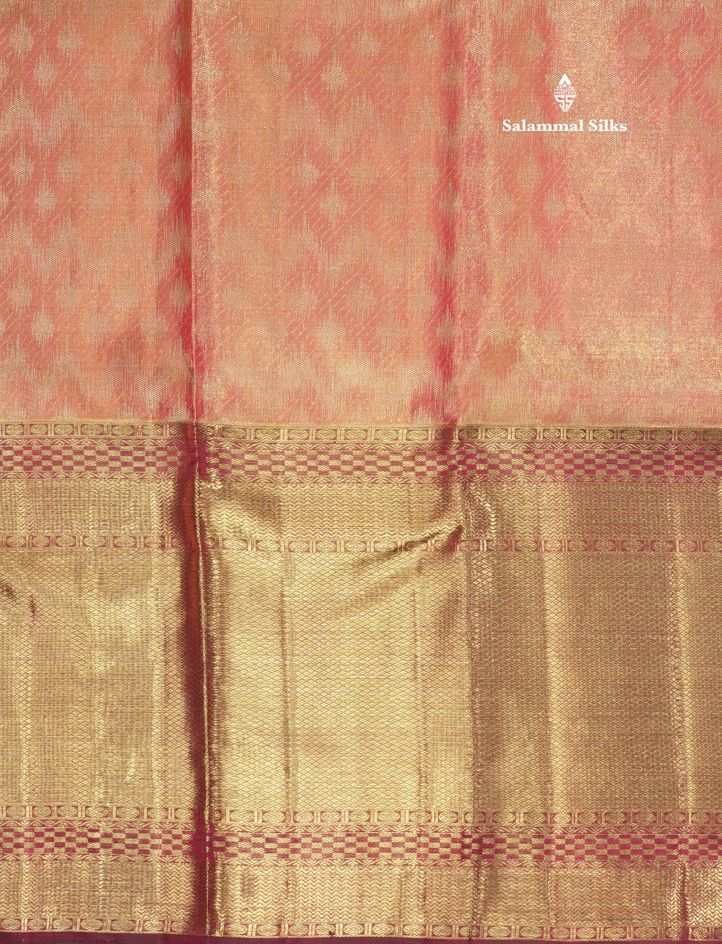 Pink Tissue Pure Kanjivaram Silk Saree (2G) Zari With Contrast Long Magenta Border