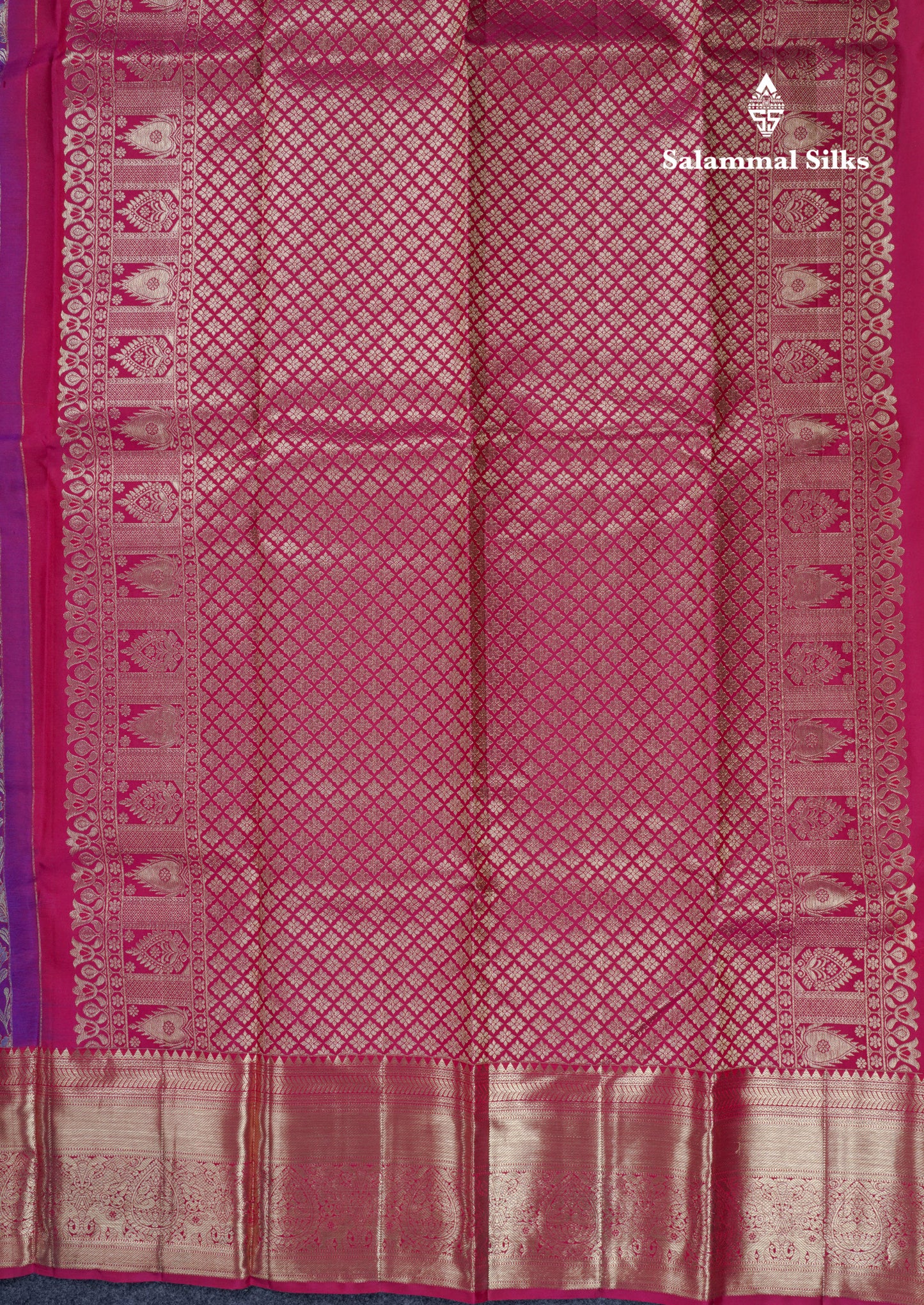 Violet Meenakari Work Bridal Pure Kanjivaram Silk Saree With Magenta Pink Border