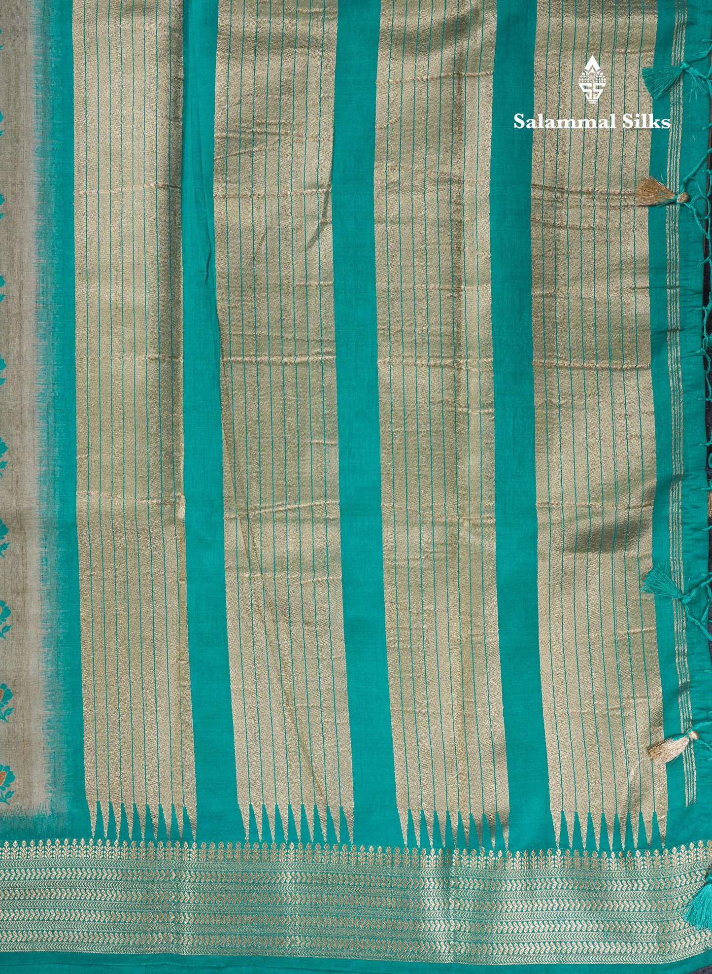 Light Sandal Semi Tussar Saree With Contrast Parrot Green Border