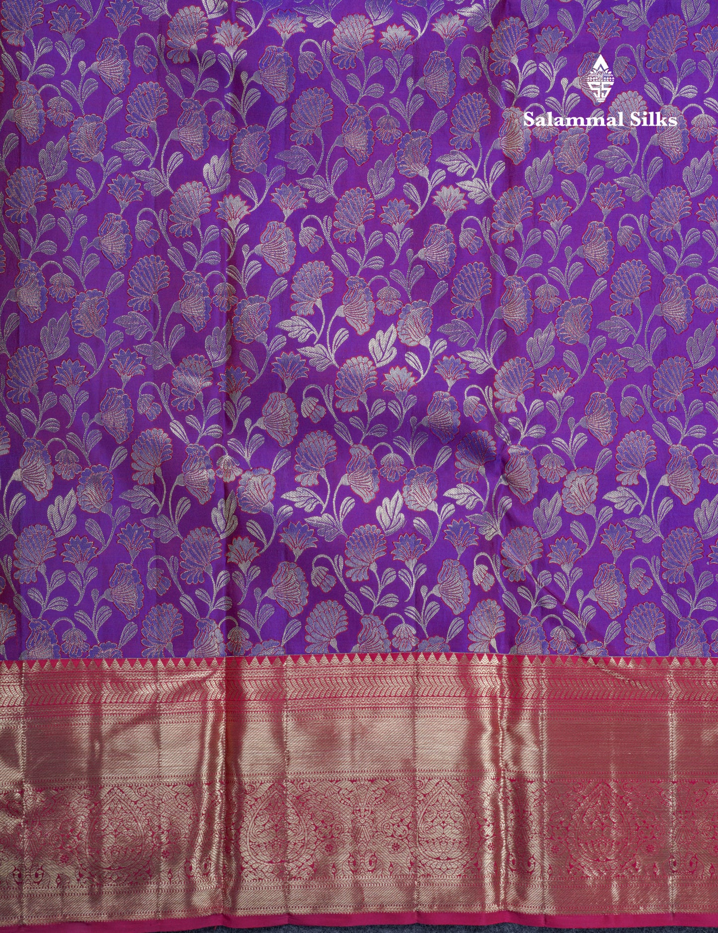 Violet Meenakari Work Bridal Pure Kanjivaram Silk Saree With Magenta Pink Border