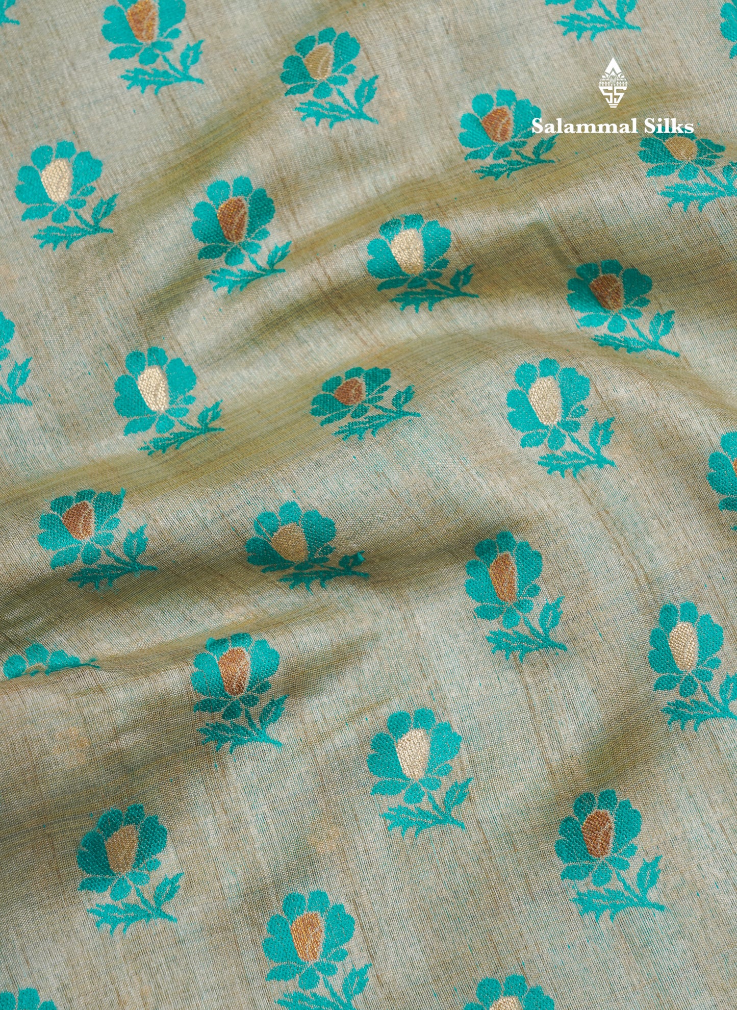 Light Sandal Semi Tussar Saree With Contrast Parrot Green Border