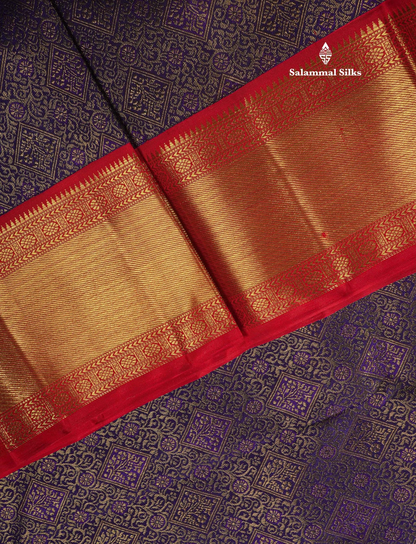 Korvai Violet Pure Kanjivaram Silk Saree (2G) Zari With Contrast Red Border