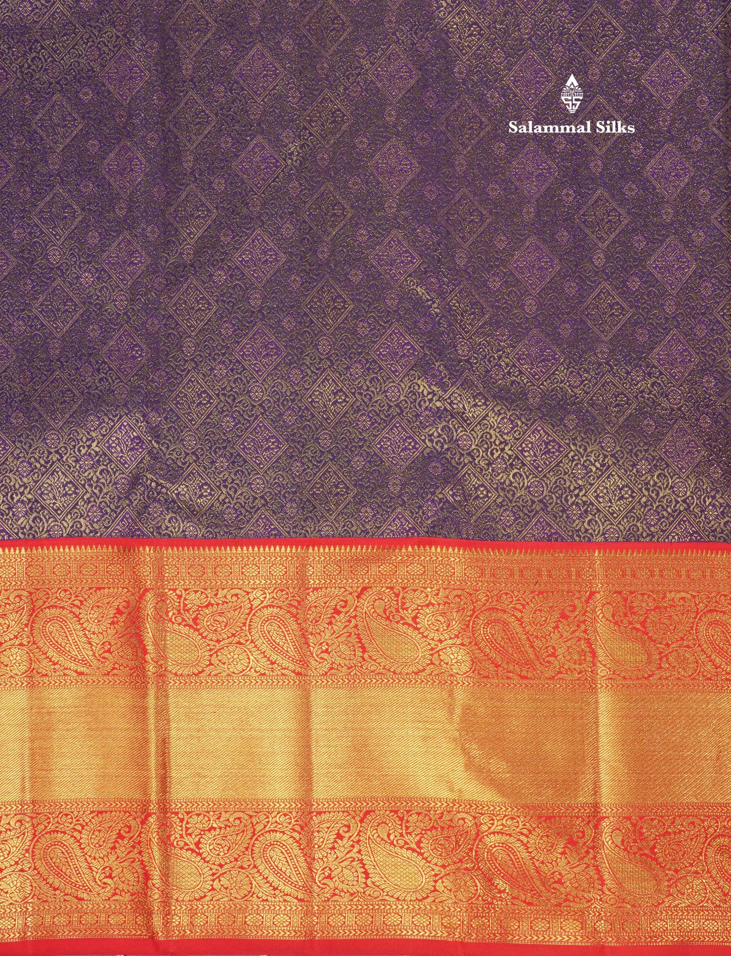Korvai Violet Pure Kanjivaram Silk Saree (2G) Zari With Contrast Red Border