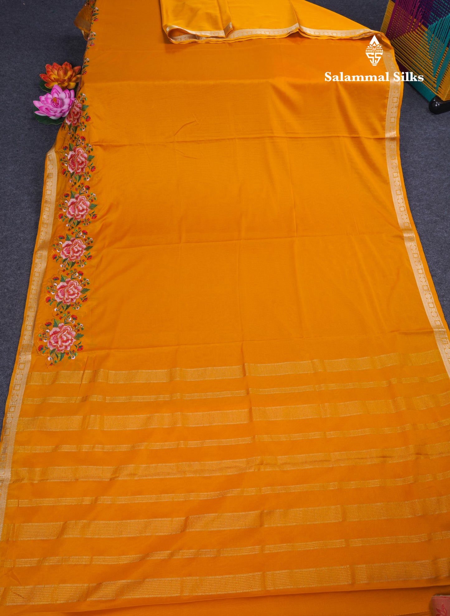 Bottle Green Plain Semi Mysore Crepe Saree With Embroidery Work Border
