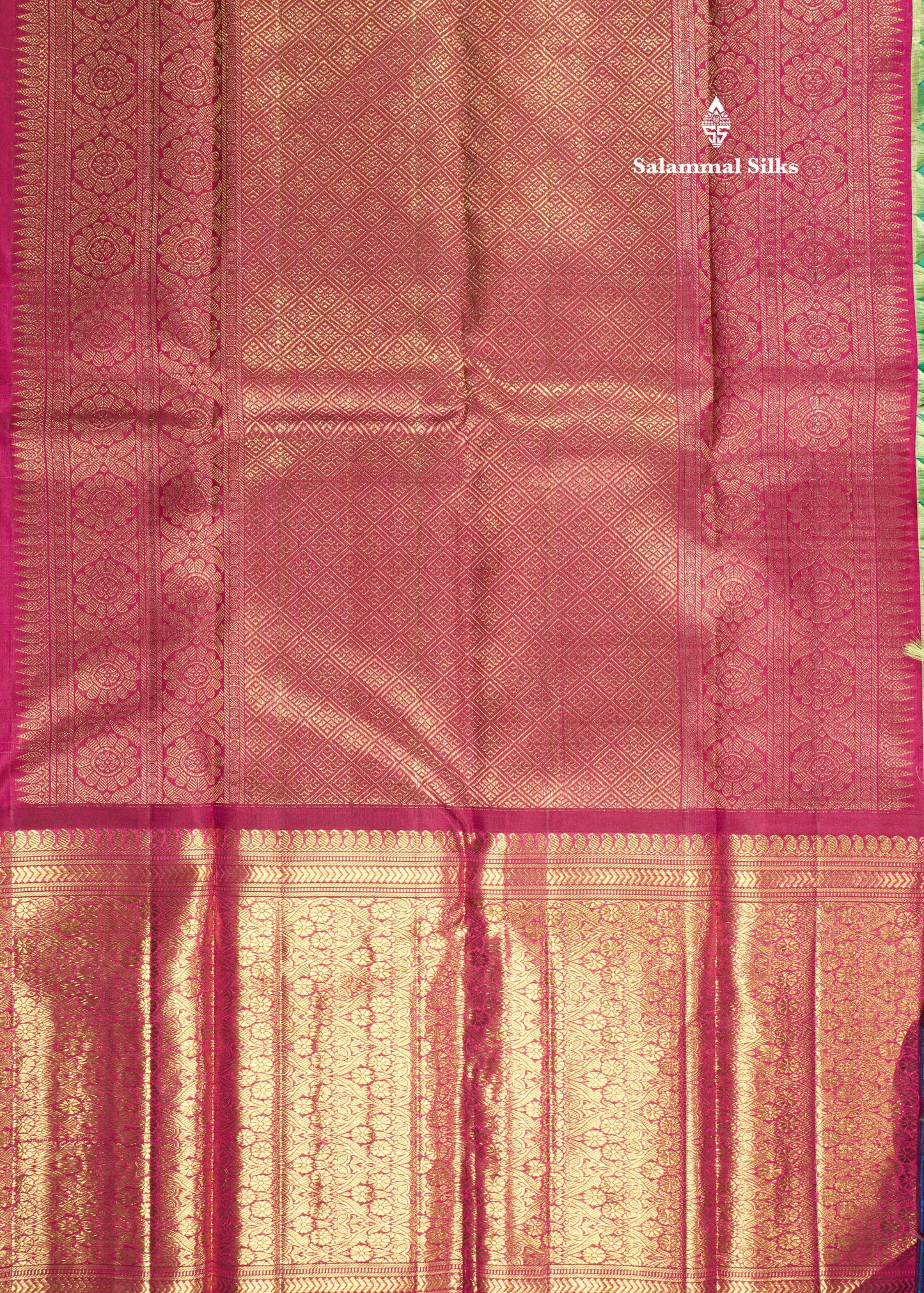 Light Elaichi Green Pure Kanjivaram Silk Saree (2G) Zari With Contrast Long Magenta Border