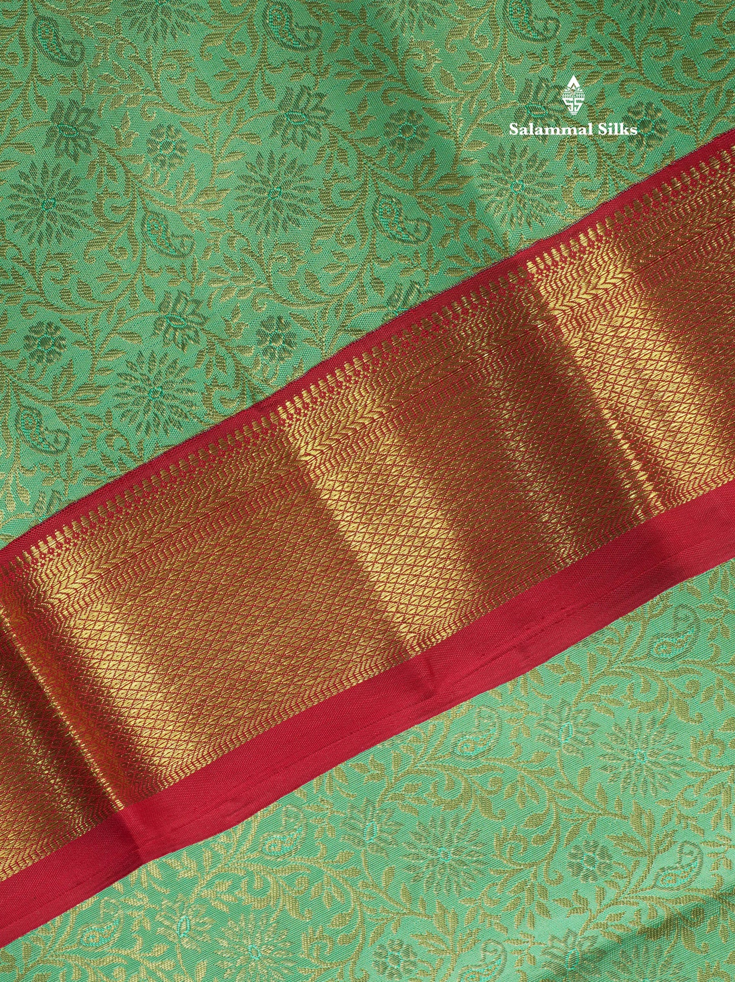 Rexona Green Pure Kanjivaram Silk Saree (2G) Zari With Contrast Red Border
