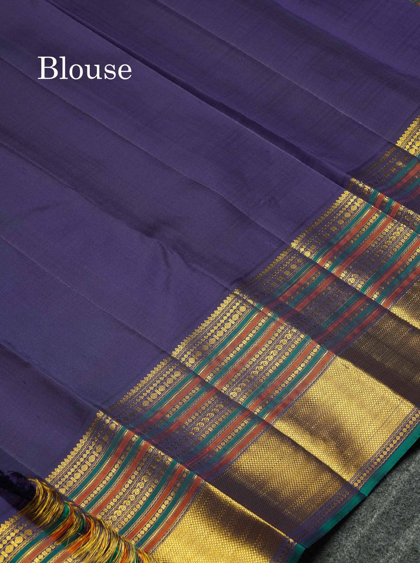 Korvai Beautiful Chilly Red Pure Kanjivaram Silk Saree With Contrast Navy Blue Traditional Border