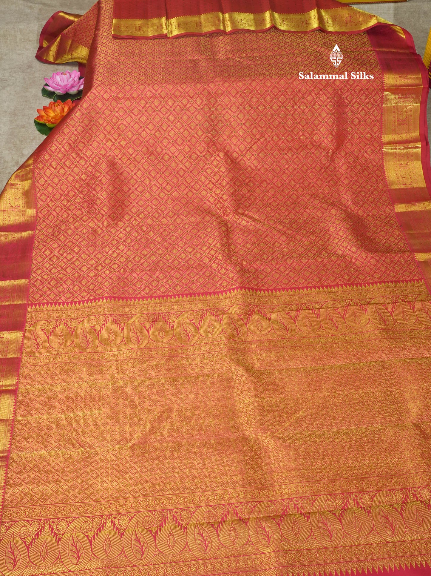 Meenakari work Beautiful Dual Tone Pinkish Red Pure Kanjivaram Silk Saree With Self Border