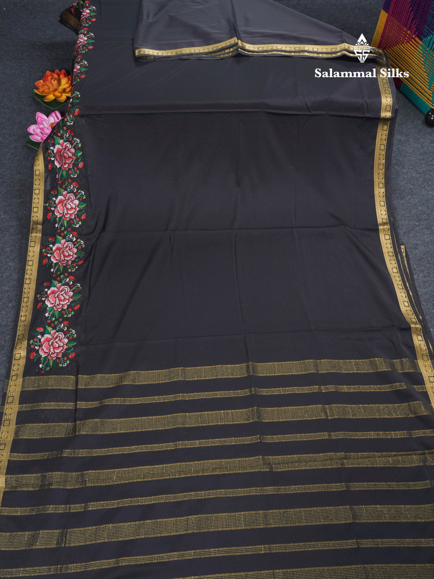 Bottle Green Plain Semi Mysore Crepe Saree With Embroidery Work Border