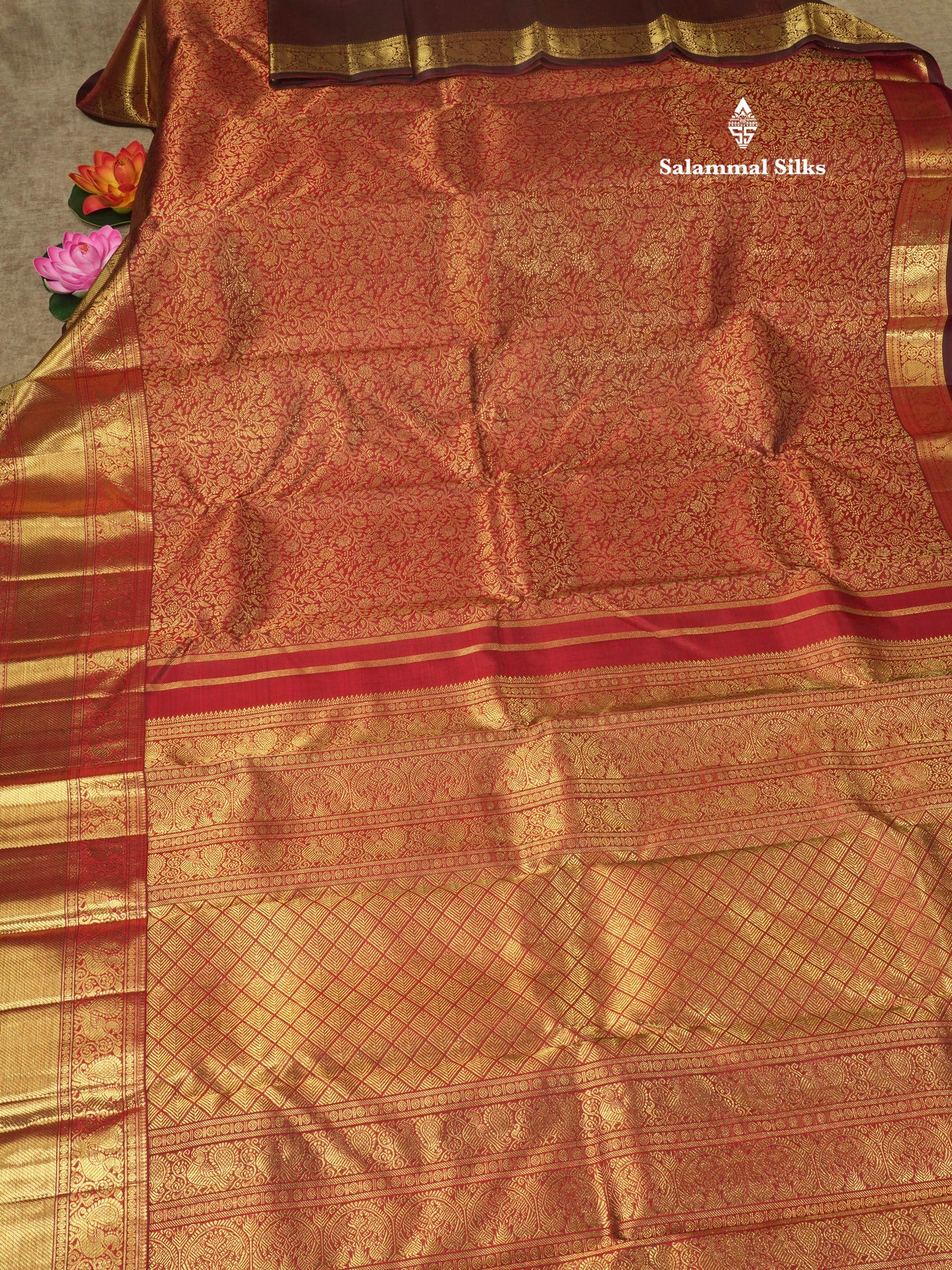 Dark Maroon Pure Kanjivaram Silk Saree (2G) Zari With TraditionalGold Zari Border