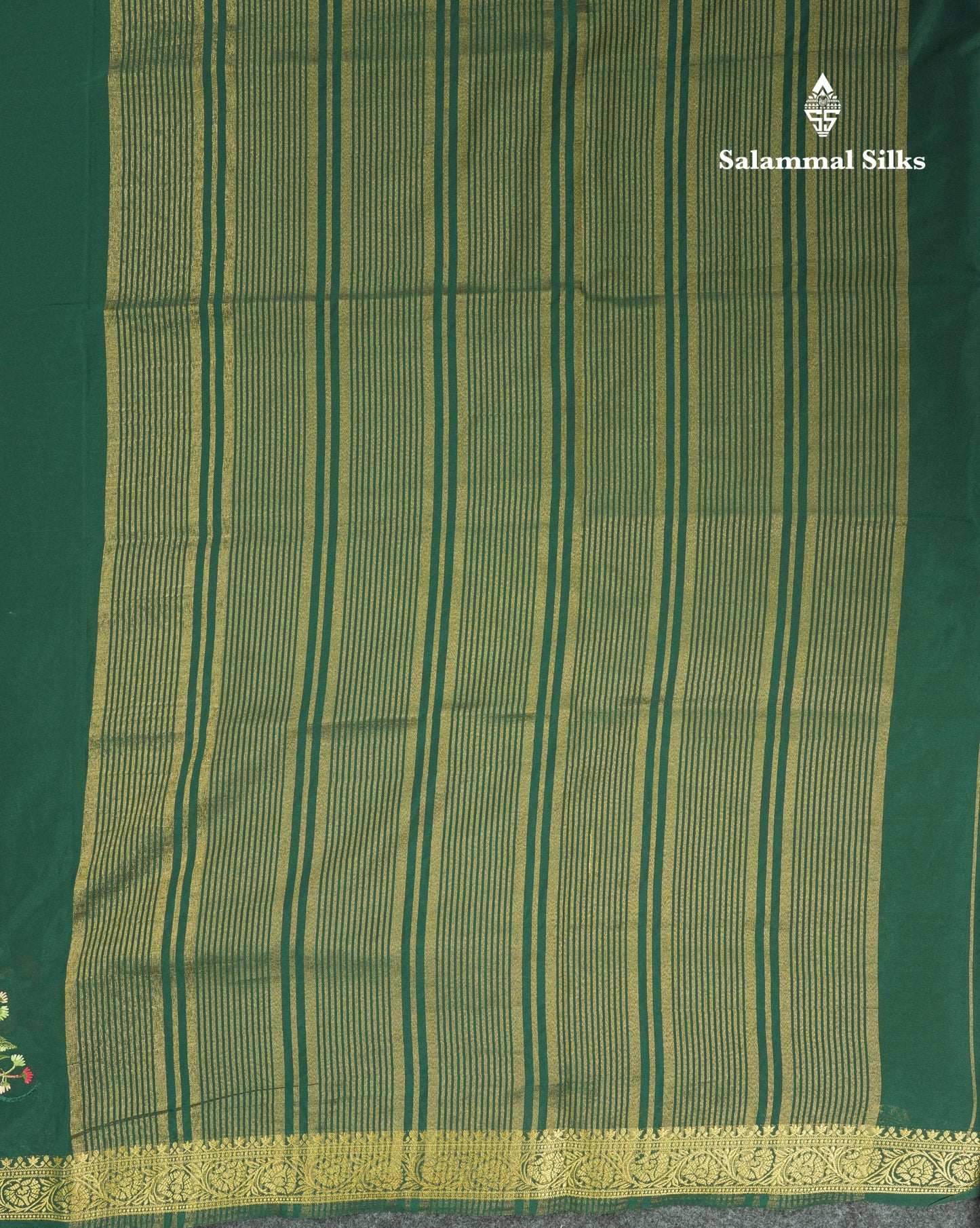 Bottle Green Plain Semi Mysore Crepe Saree With Embroidery Work Border