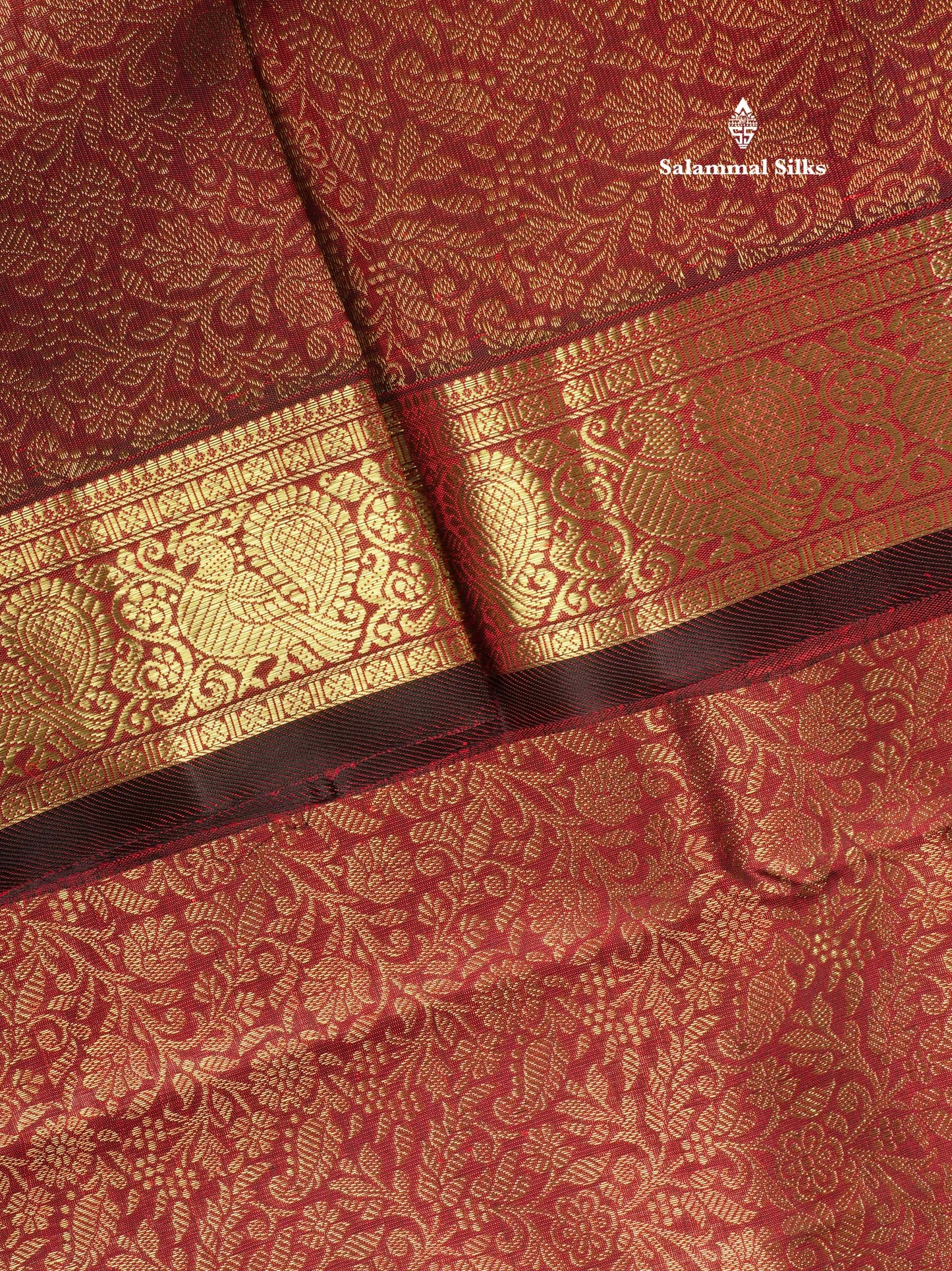Dark Maroon Pure Kanjivaram Silk Saree (2G) Zari With TraditionalGold Zari Border