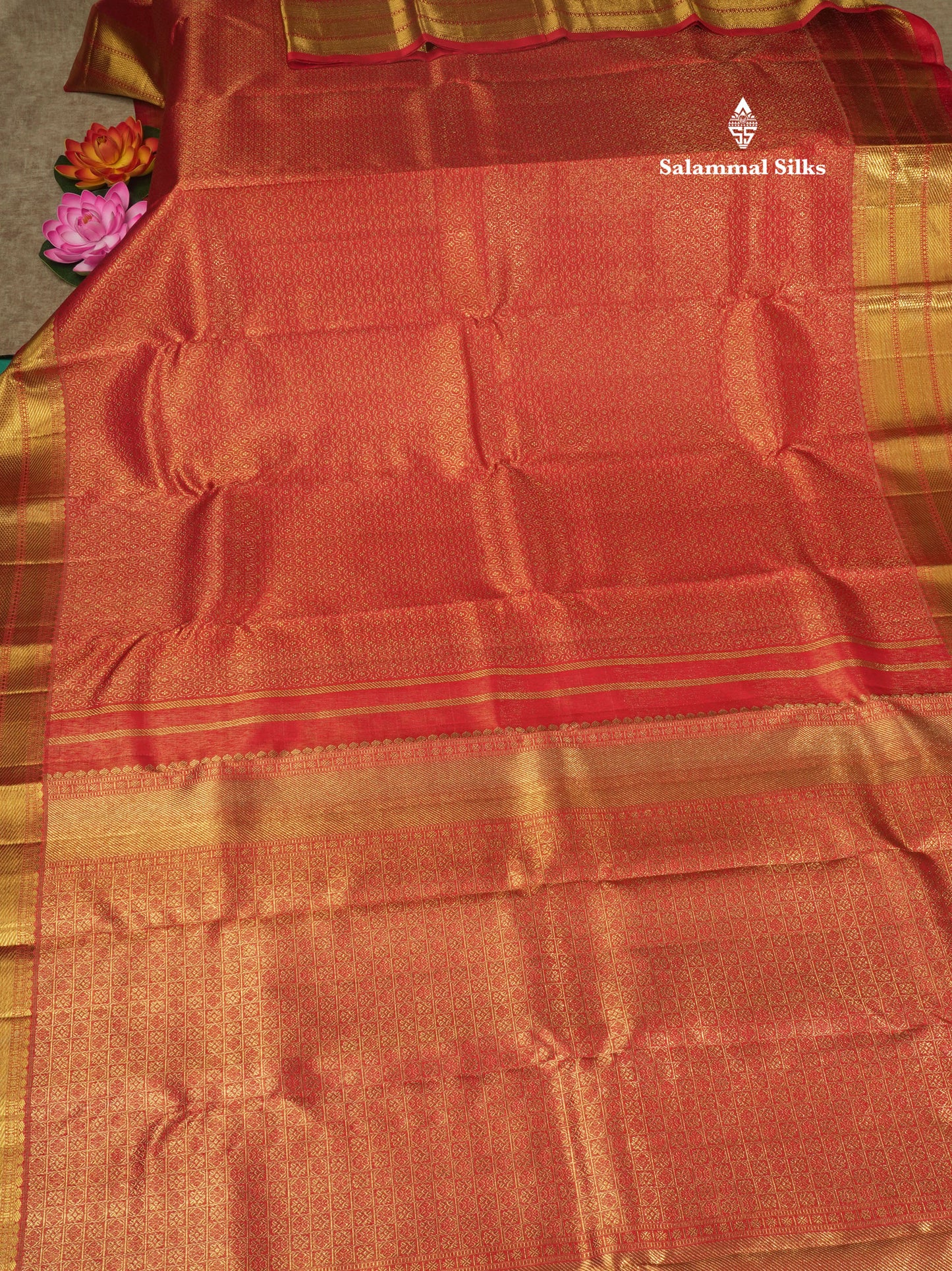 Red Pure Kanjivaram Silk Saree (2G) Zari With Gold Zari Border