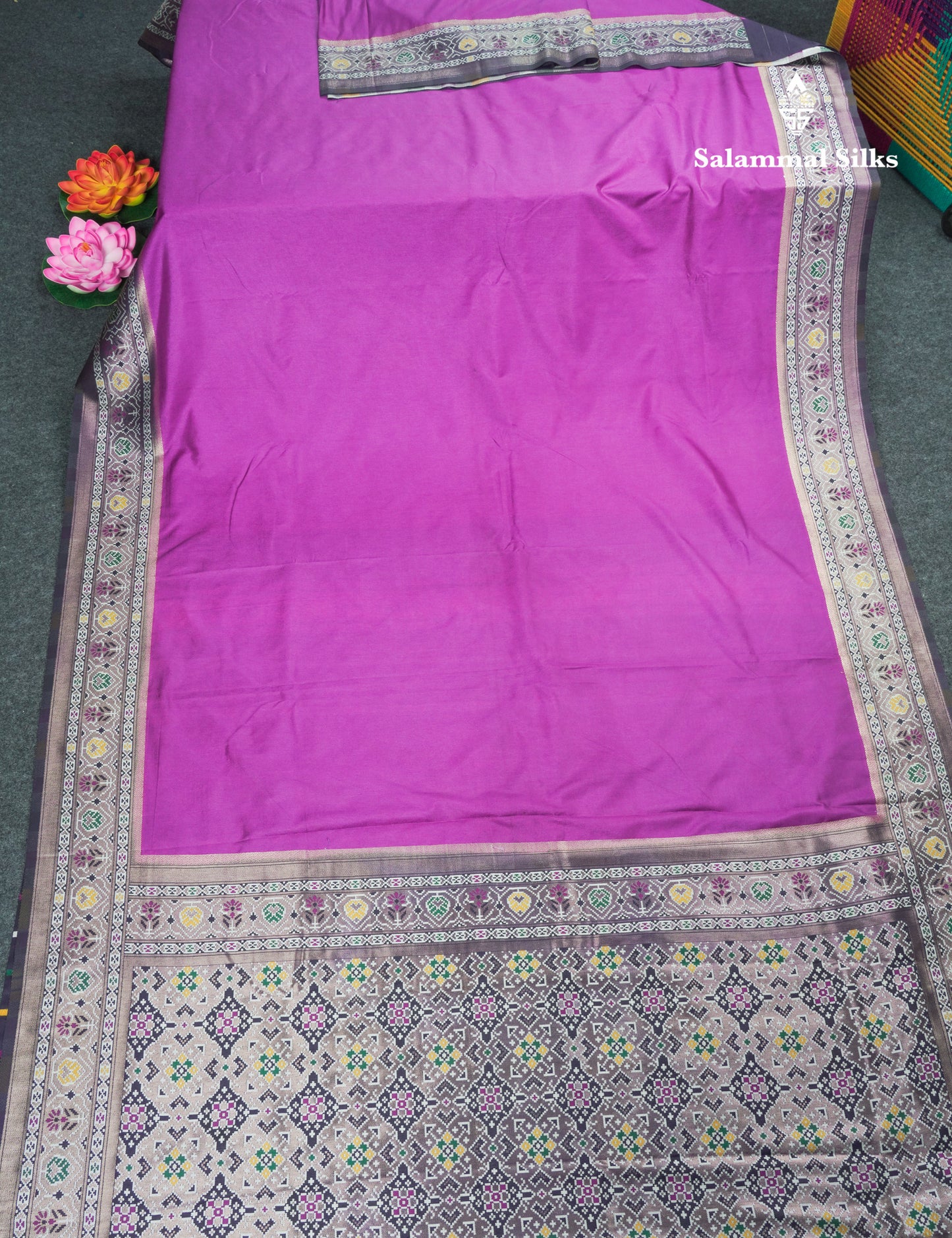 Brown Colour Plain Semi Dola Silk With Ajirah Print Border
