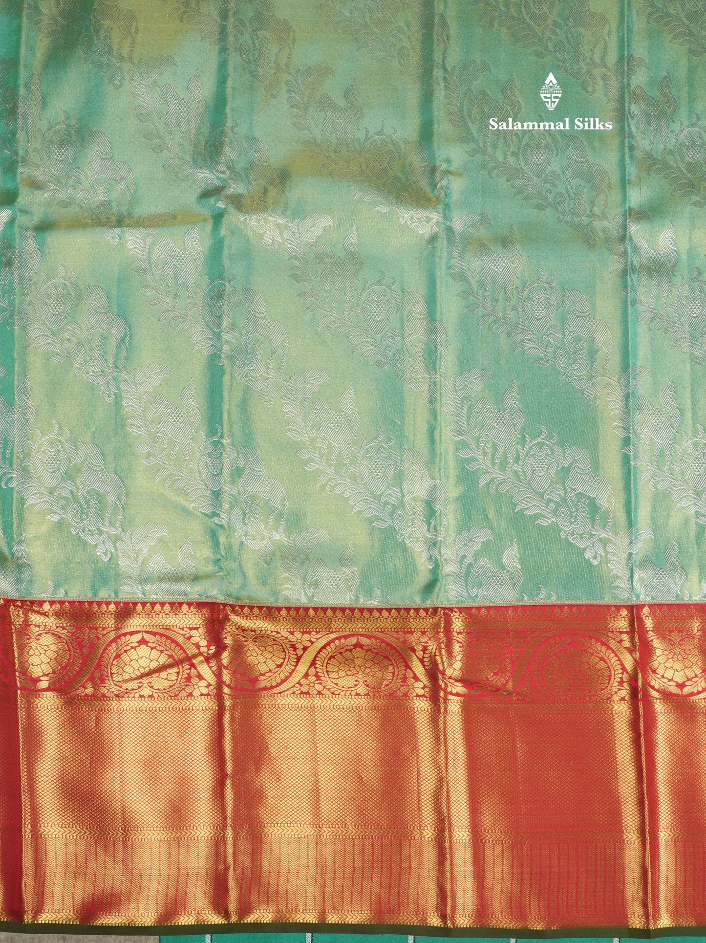 Beautiful Rexona Green Tissue Pure Kanjivaram Silk Saree With Contrast Red Border